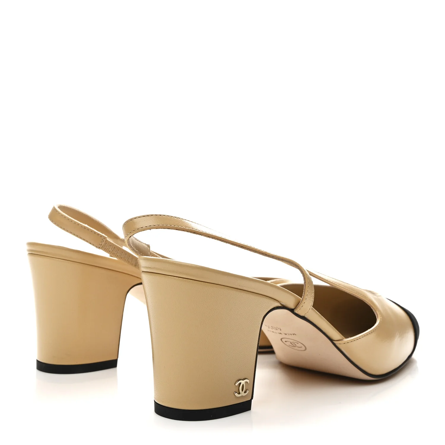 Goatskin Grosgrain Cap Toe CC Slingback Pumps 40.5 Beige Black - Image 5