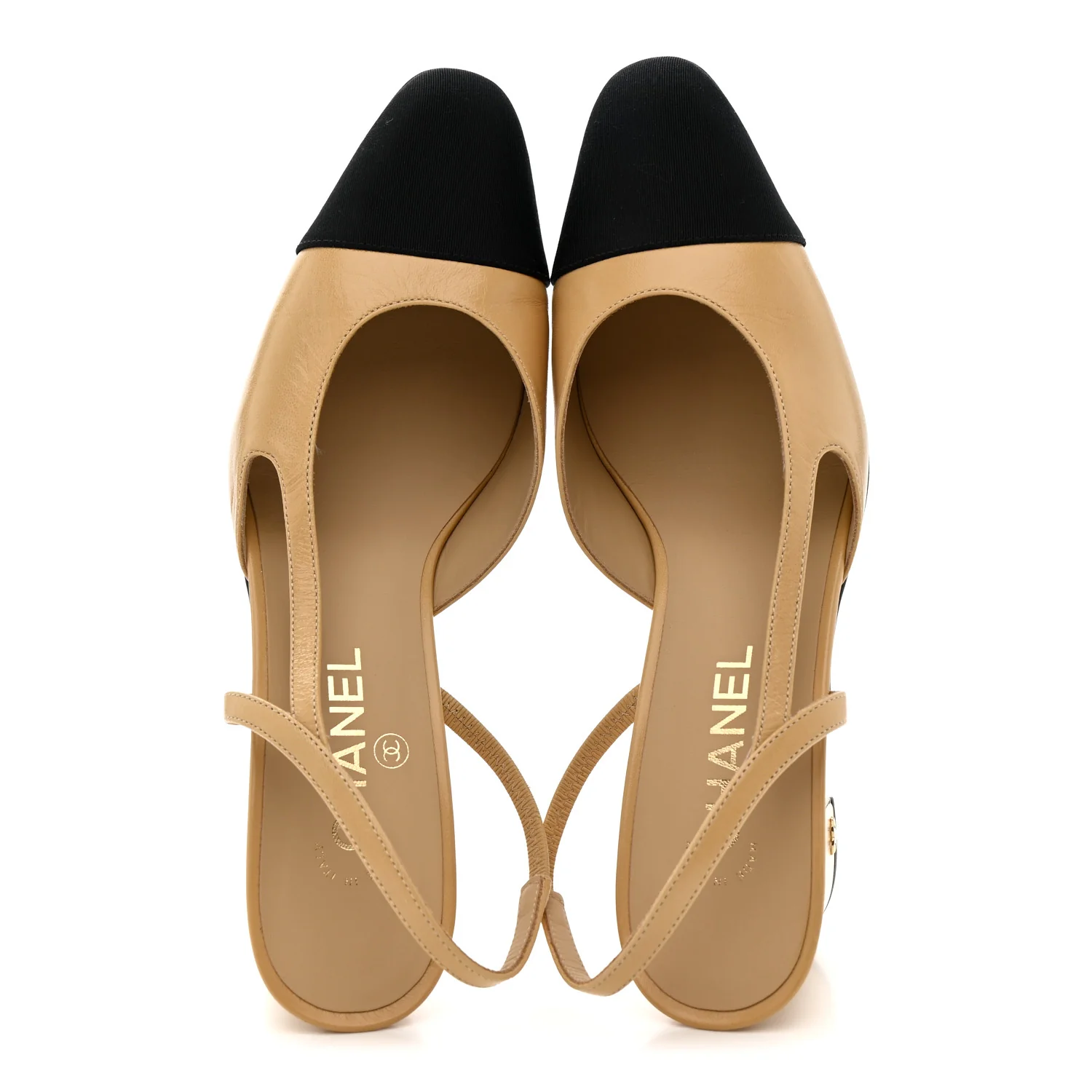 Goatskin Grosgrain Cap Toe CC Slingback Pumps 41 Beige Black - Image 2