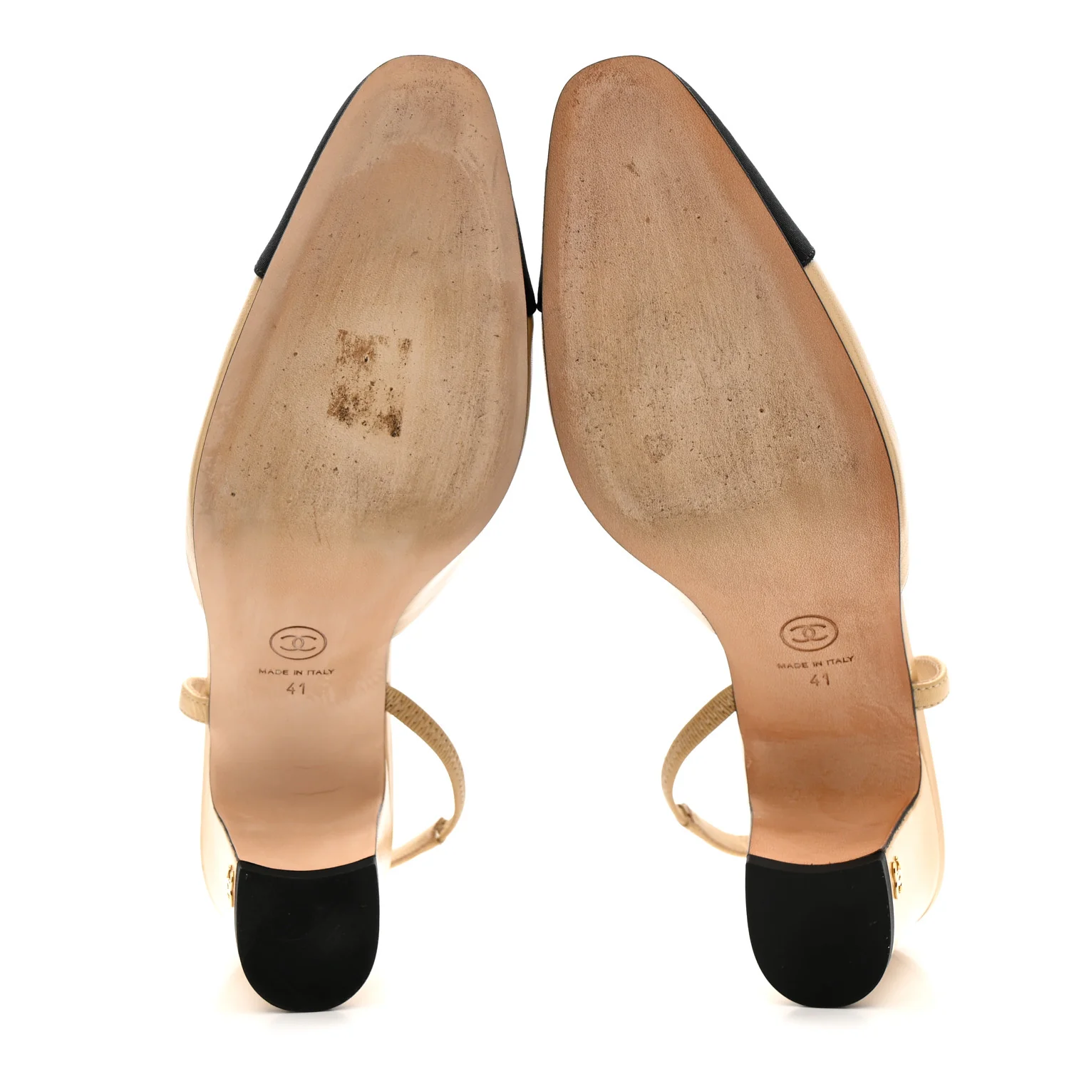 Goatskin Grosgrain Cap Toe CC Slingback Pumps 41 Beige Black - Image 6