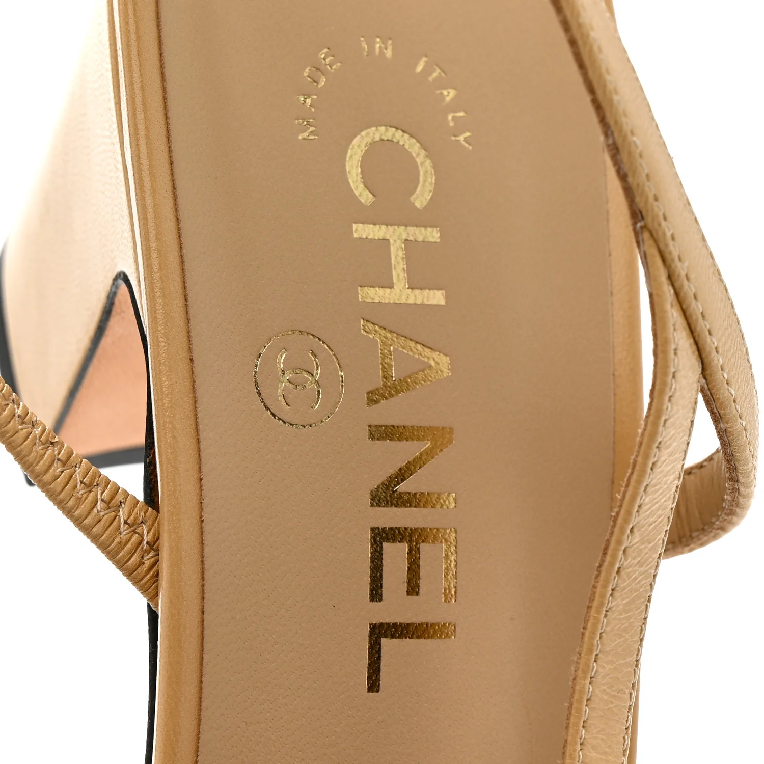 Goatskin Grosgrain Cap Toe CC Slingback Pumps 41 Beige Black - Image 8