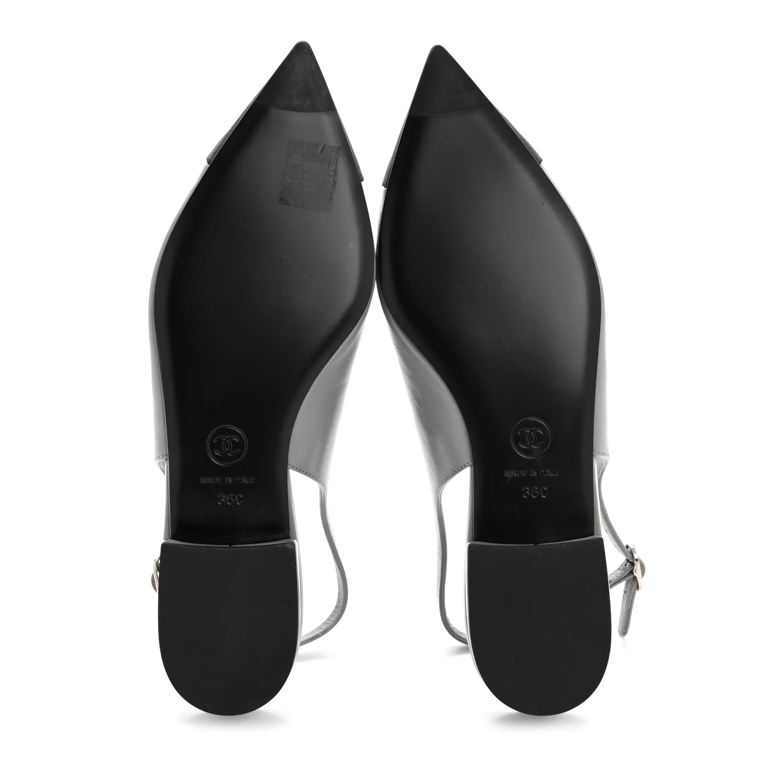 Goatskin Grosgrain Pointed Toe CC Slingback Flats 36 Gray Black - Image 17