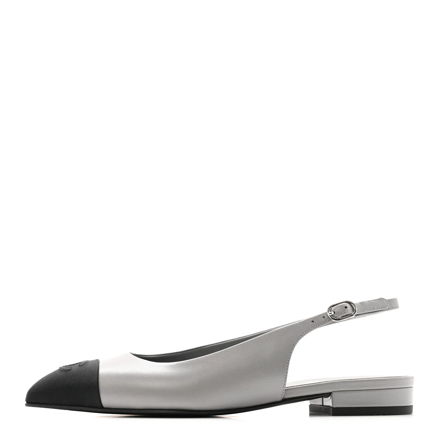Goatskin Grosgrain Pointed Toe CC Slingback Flats 36.5 Gray Black