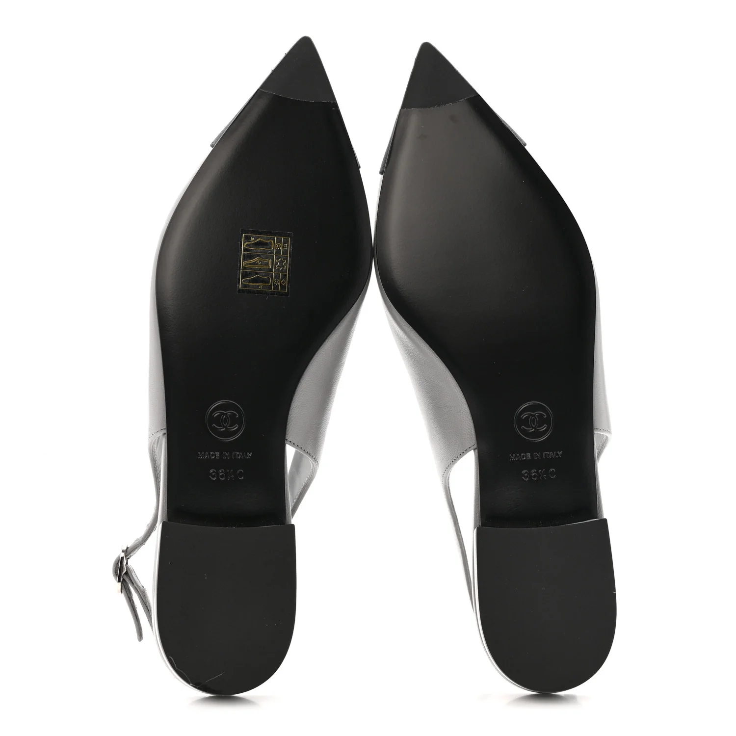 Goatskin Grosgrain Pointed Toe CC Slingback Flats 36.5 Gray Black - Image 6