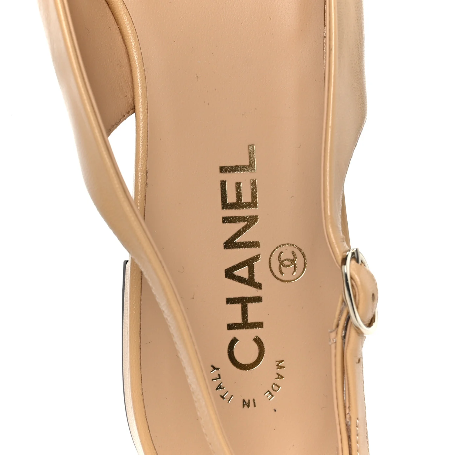 Goatskin Grosgrain Pointed Toe CC Slingback Flats 40.5 Beige Black - Image 7