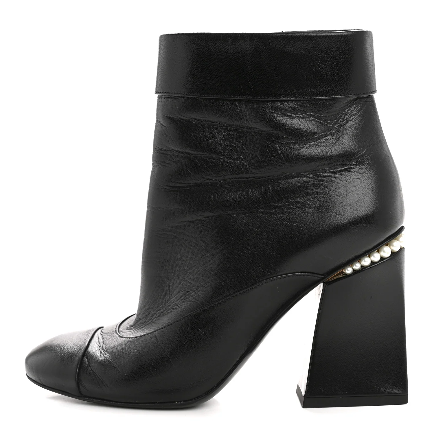 Goatskin Pearl Cap Toe Boots 38.5 Black
