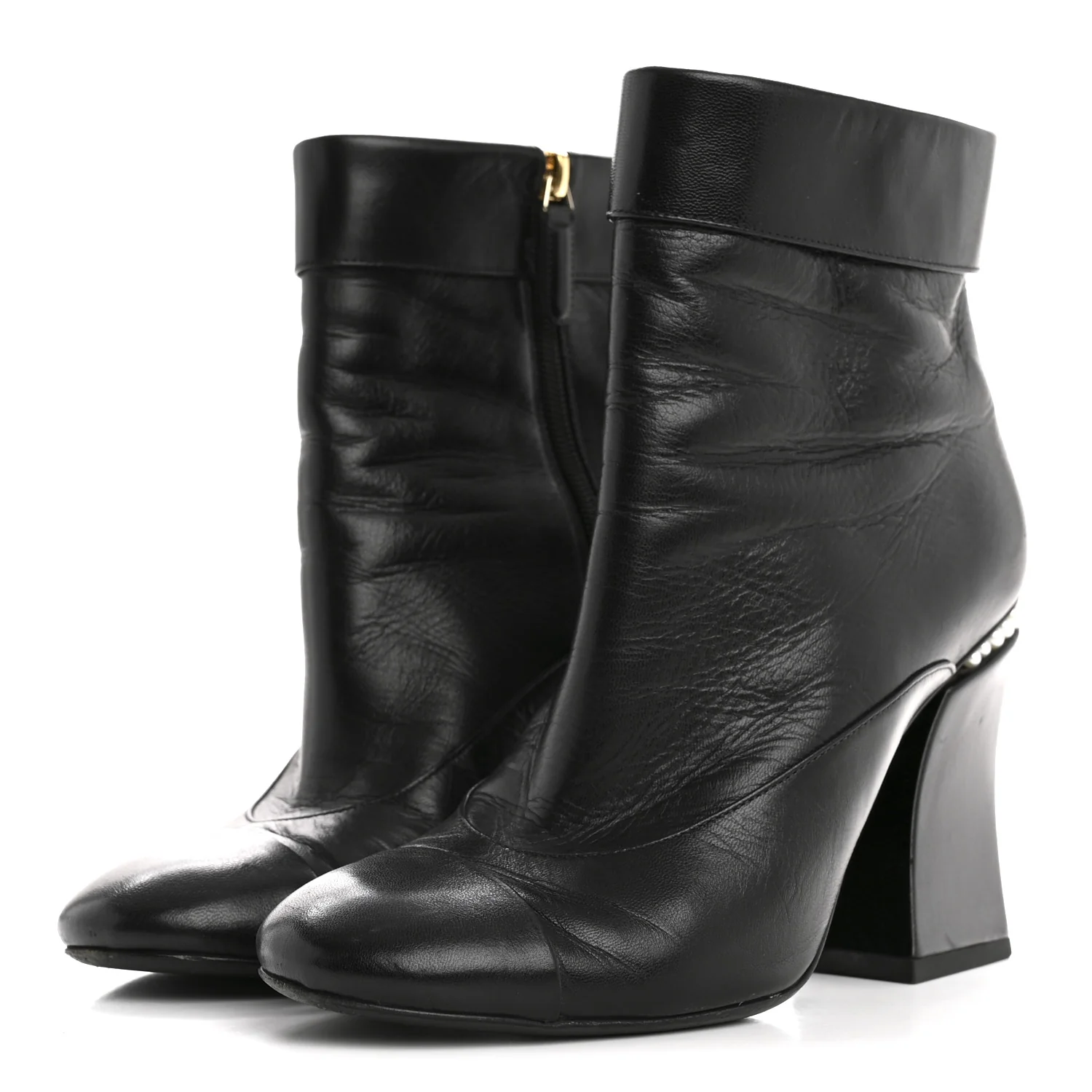 Goatskin Pearl Cap Toe Boots 38.5 Black - Image 4