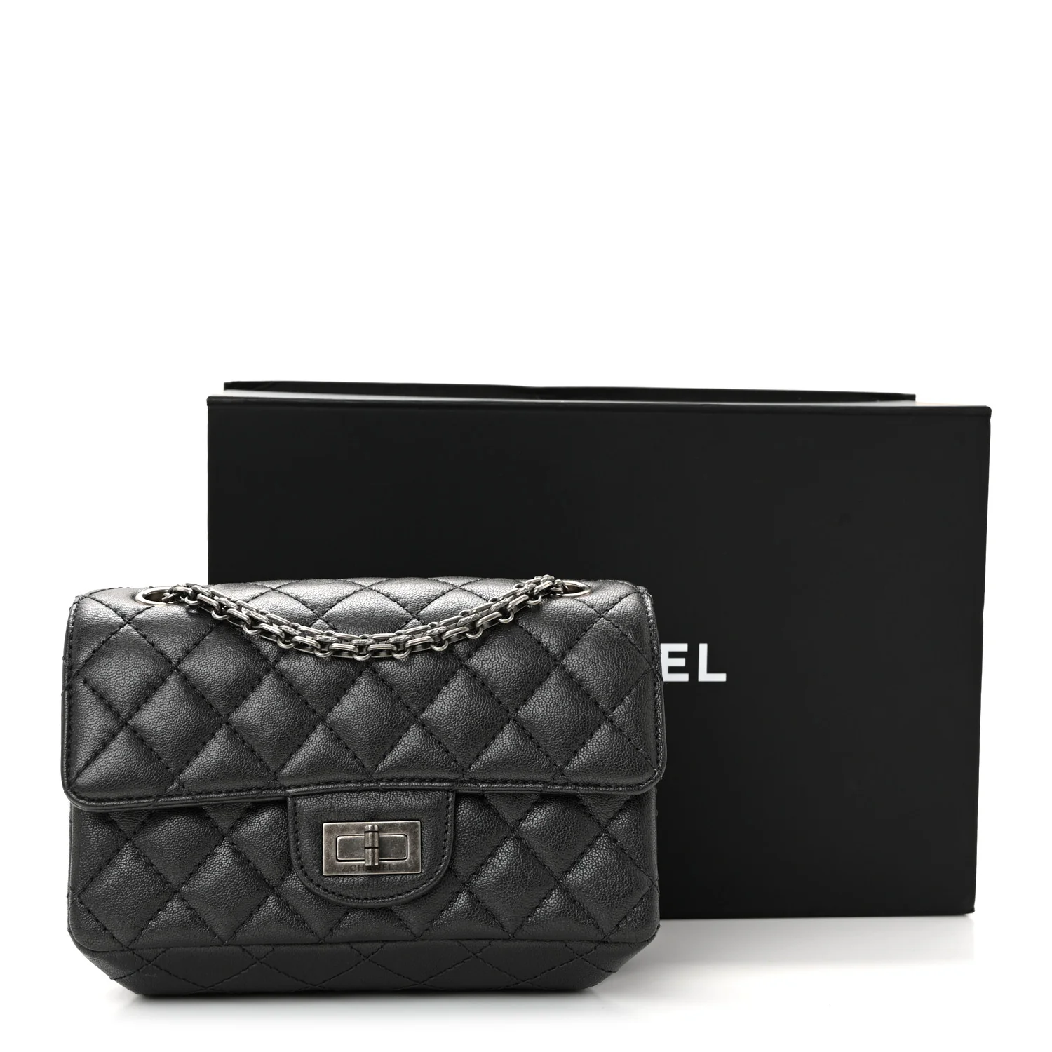 Goatskin Quilted 2.55 Reissue Mini Flap Dark Silver - Image 10