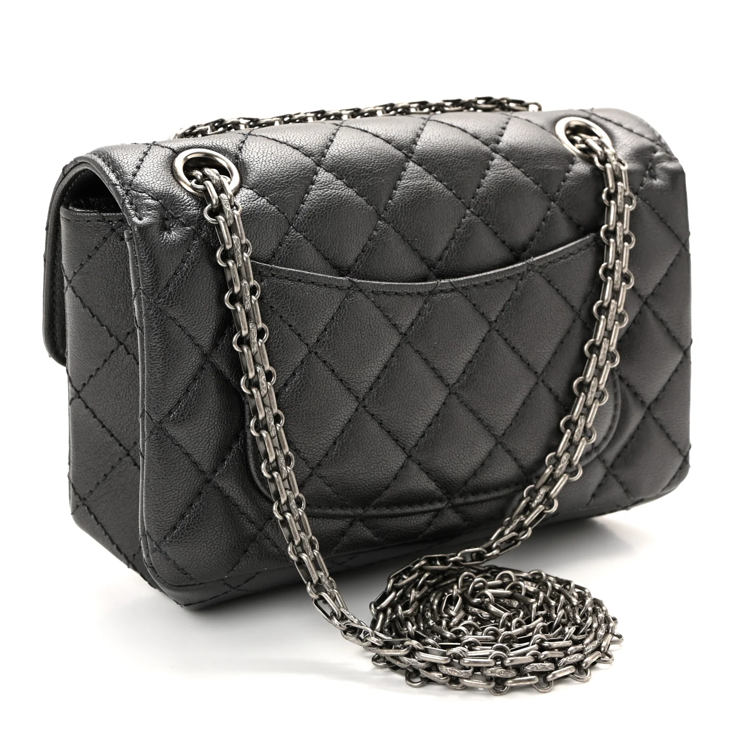 Goatskin Quilted 2.55 Reissue Mini Flap Dark Silver - Image 2