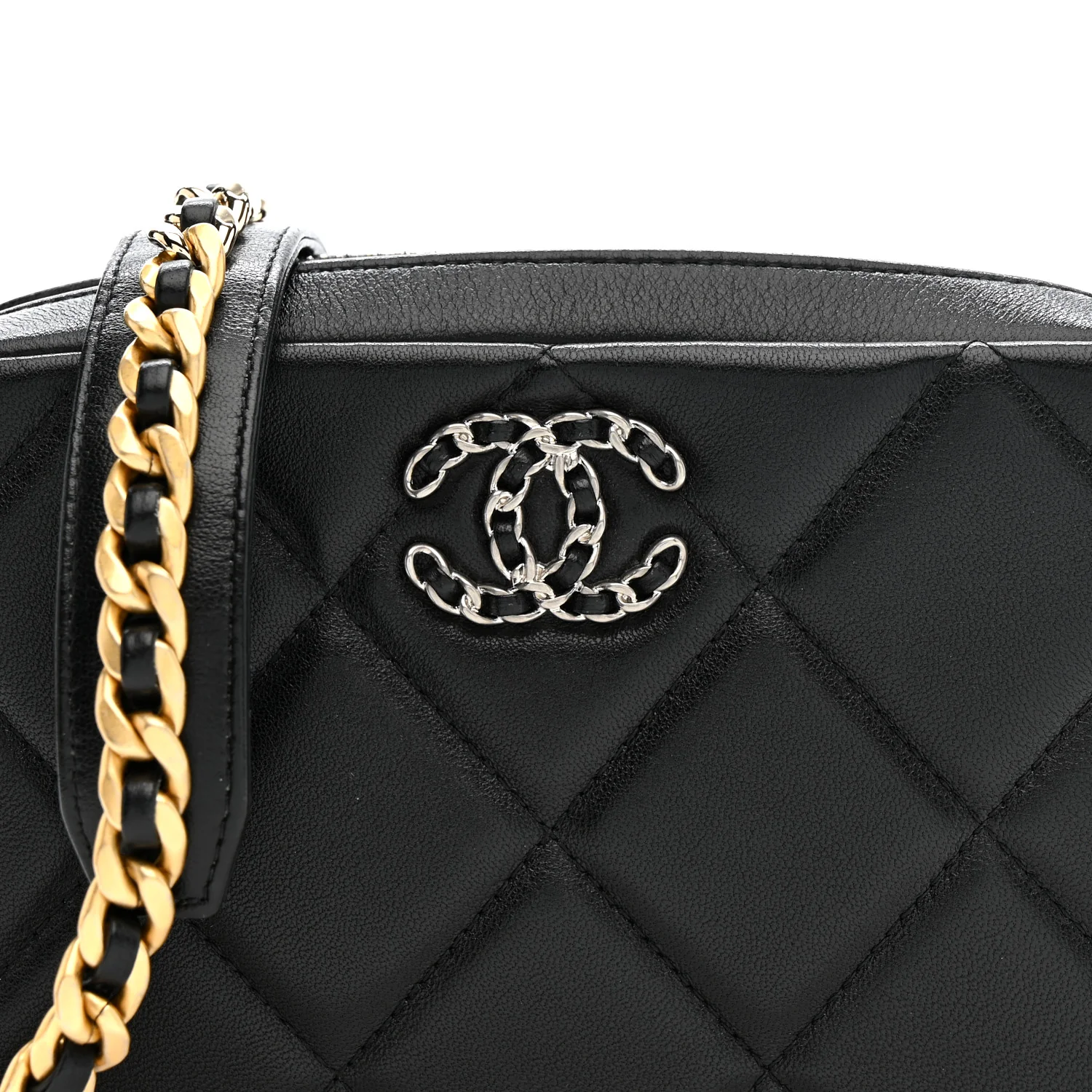 Goatskin Quilted Chanel 19 Camera Crossbody Case Black - Image 8