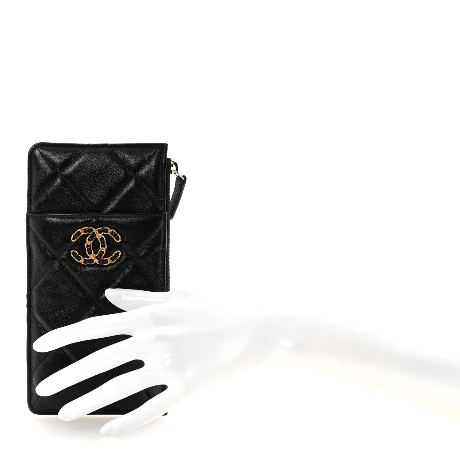 Goatskin Quilted Chanel 19 Flat Wallet Pouch Black - Image 3