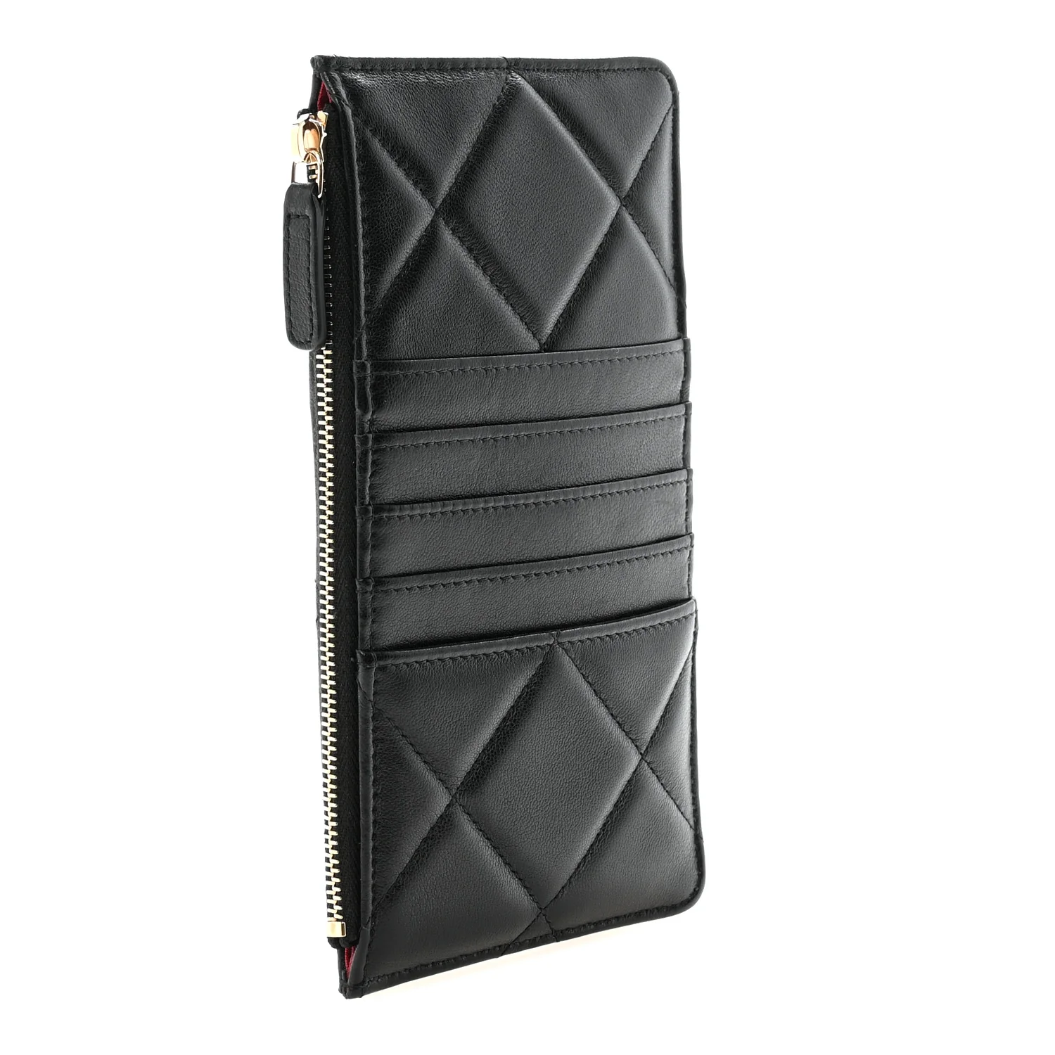 Goatskin Quilted Chanel 19 Flat Wallet Pouch Black - Image 6