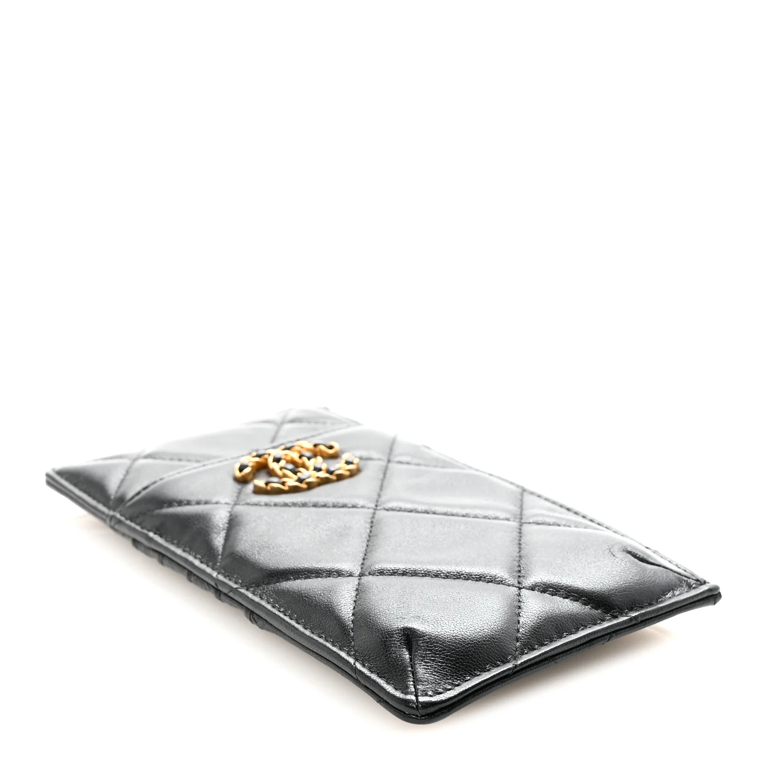 Goatskin Quilted Chanel 19 Flat Wallet Pouch Black - Image 8