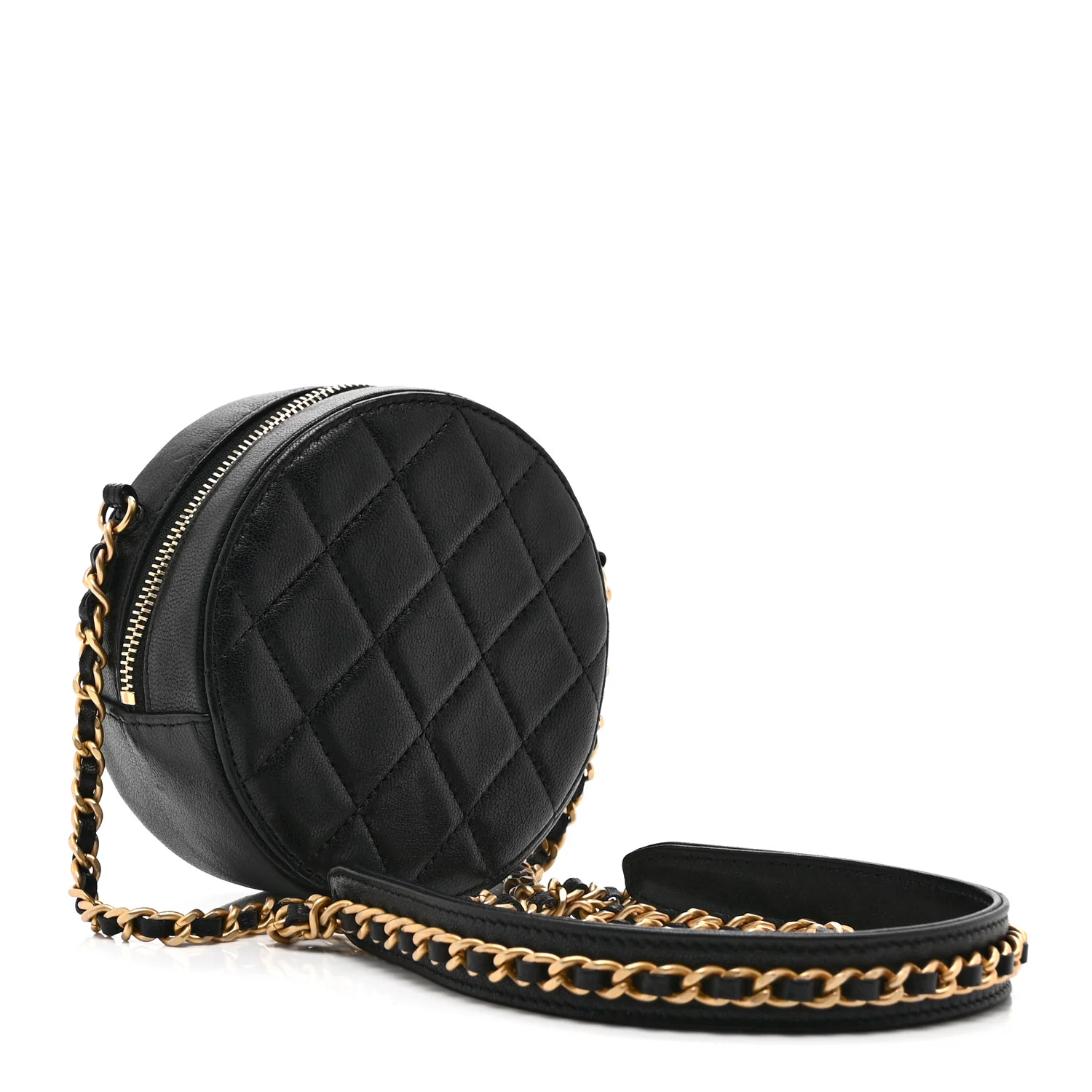 Goatskin Quilted Chanel 19 Round Clutch With Chain Black - Image 3