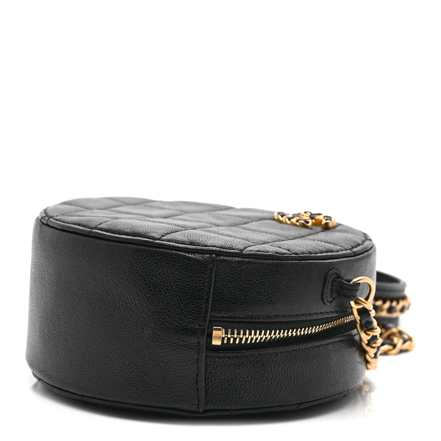 Goatskin Quilted Chanel 19 Round Clutch With Chain Black - Image 4
