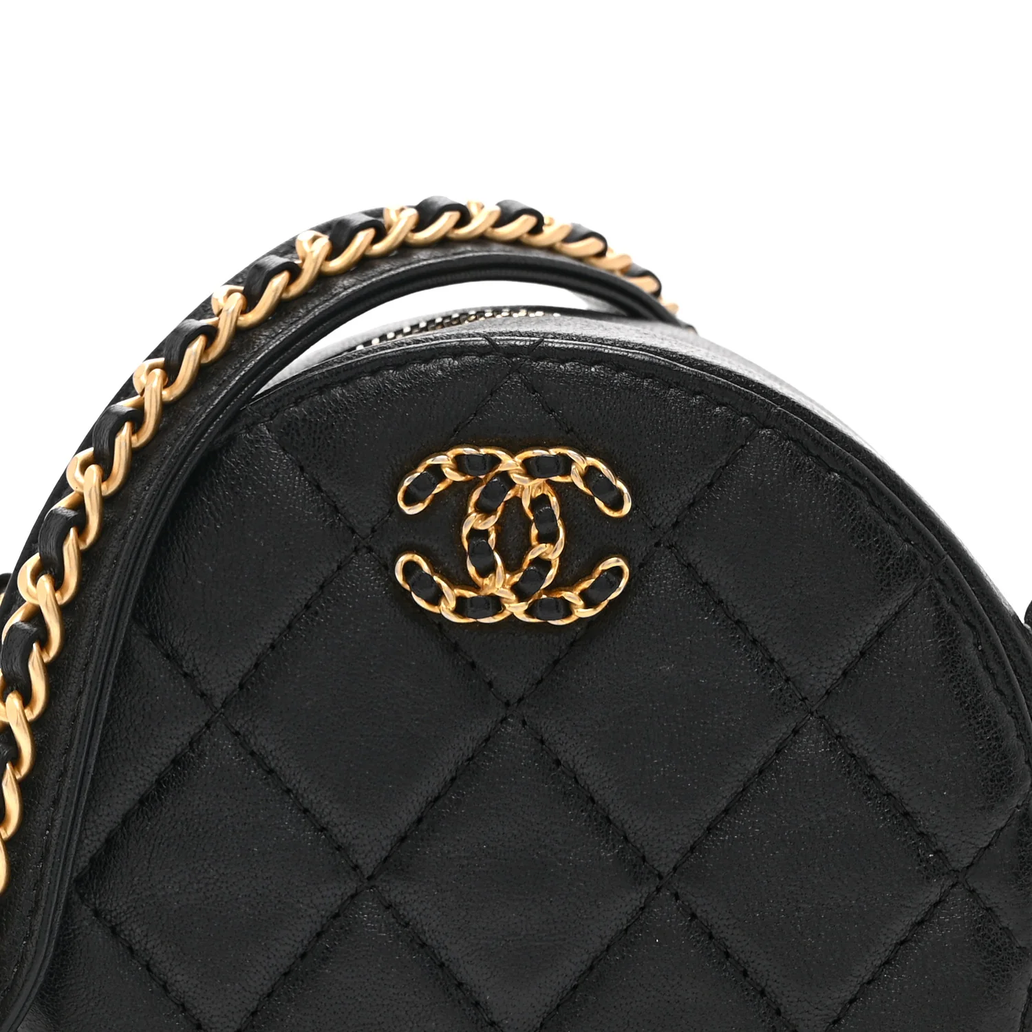 Goatskin Quilted Chanel 19 Round Clutch With Chain Black - Image 8