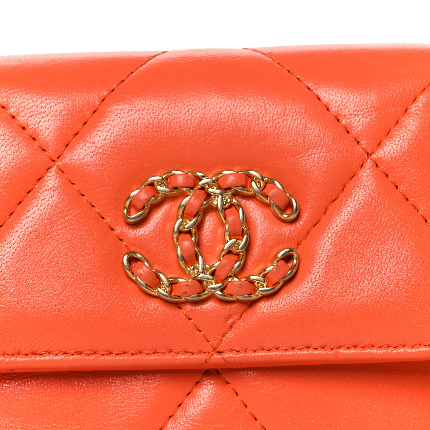Goatskin Quilted Chanel 19 Small Flap Wallet Orange - Image 10