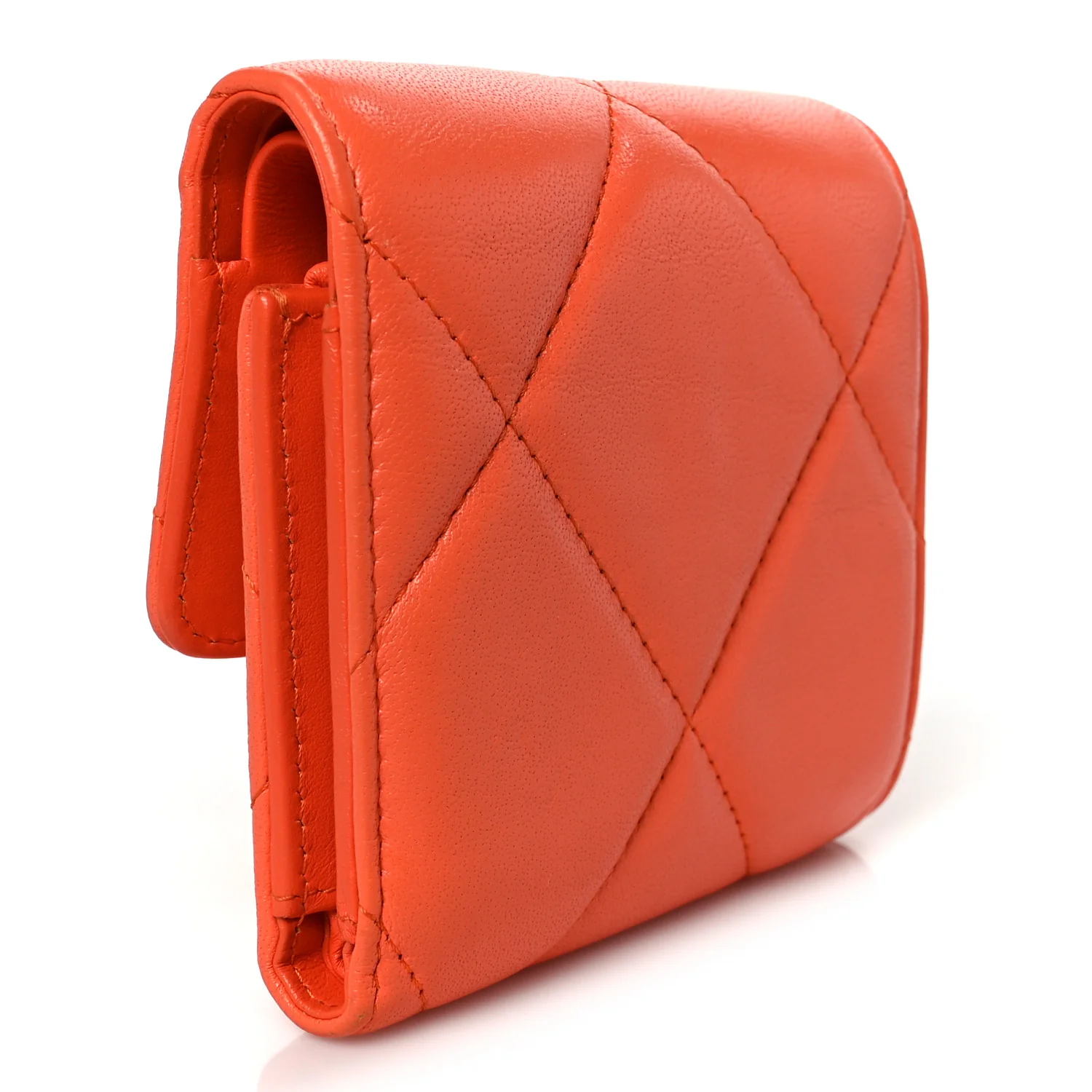 Goatskin Quilted Chanel 19 Small Flap Wallet Orange - Image 3
