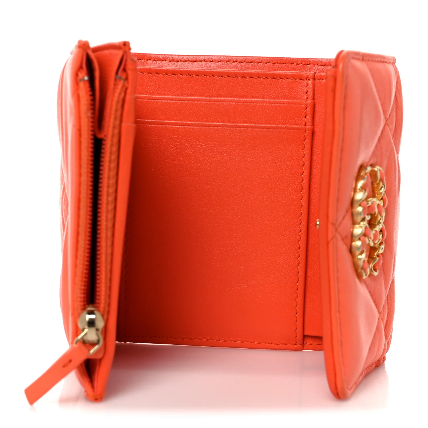Goatskin Quilted Chanel 19 Small Flap Wallet Orange - Image 5