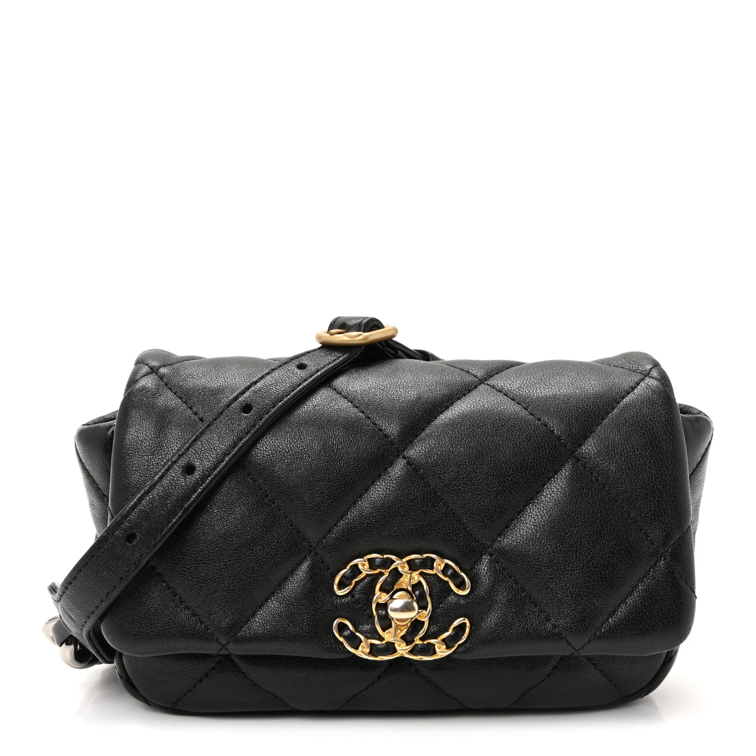 Goatskin Quilted Chanel 19 Waist Bag Black
