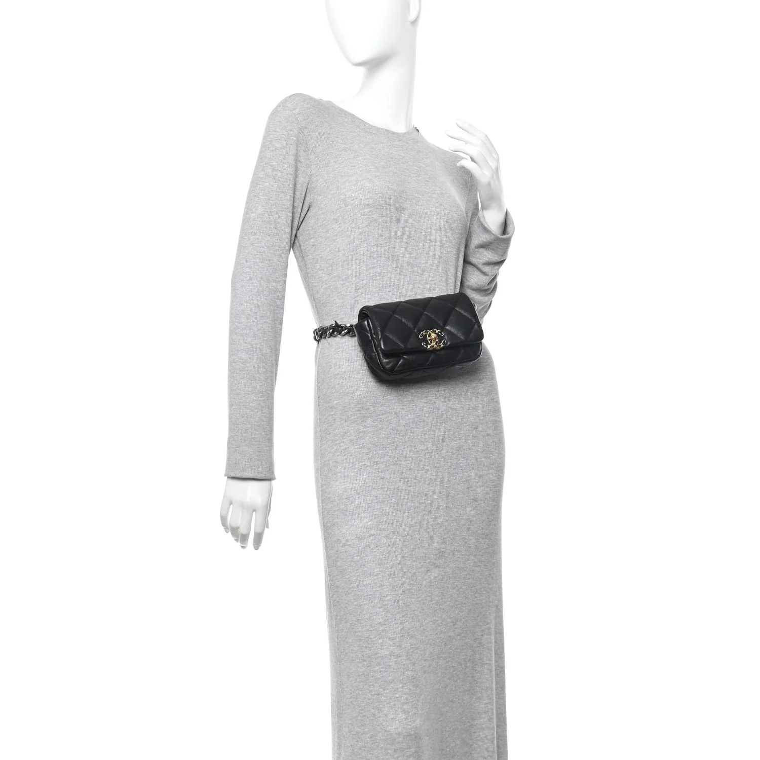 Goatskin Quilted Chanel 19 Waist Bag Black - Image 2