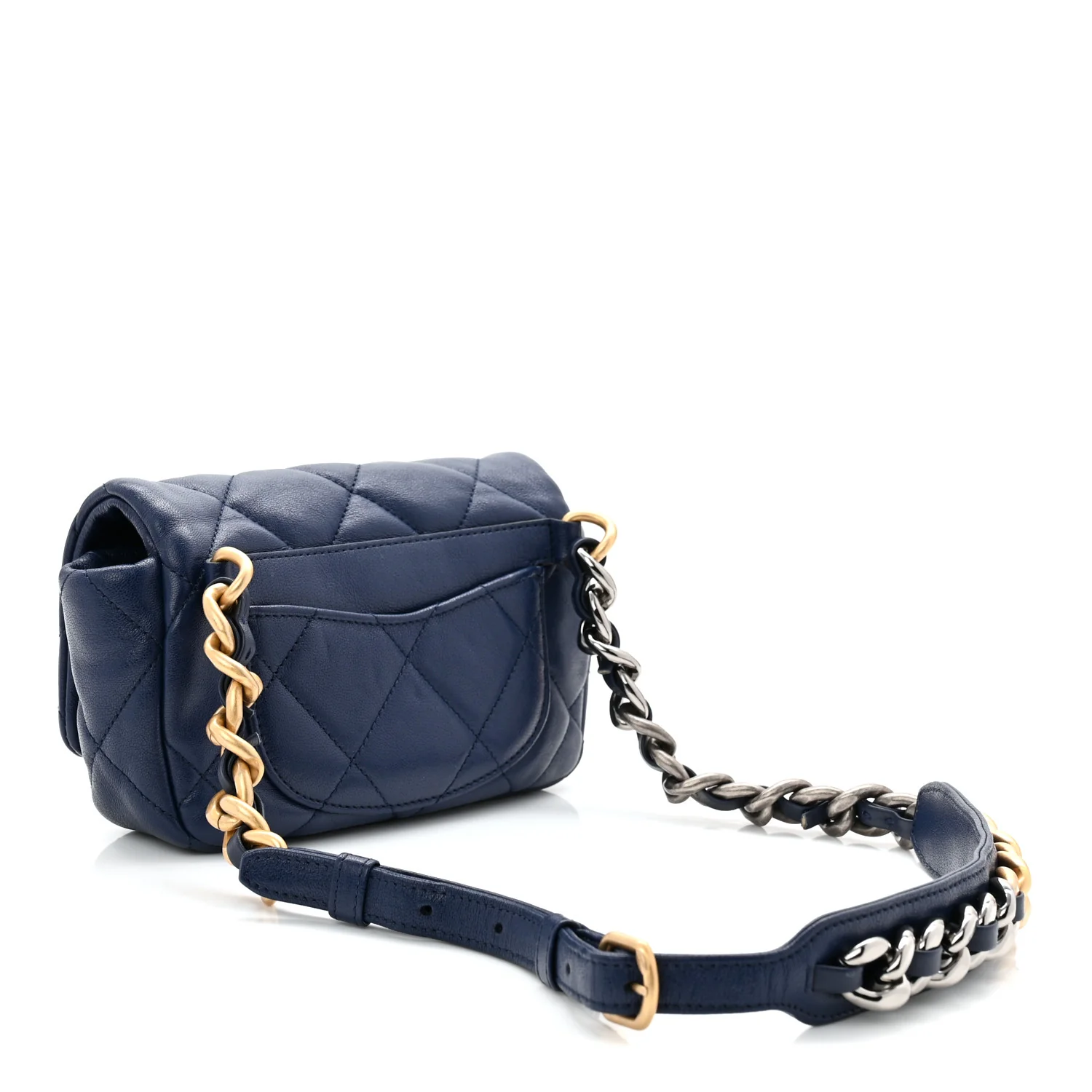 Goatskin Quilted Chanel 19 Waist Bag Dark Blue - Image 3
