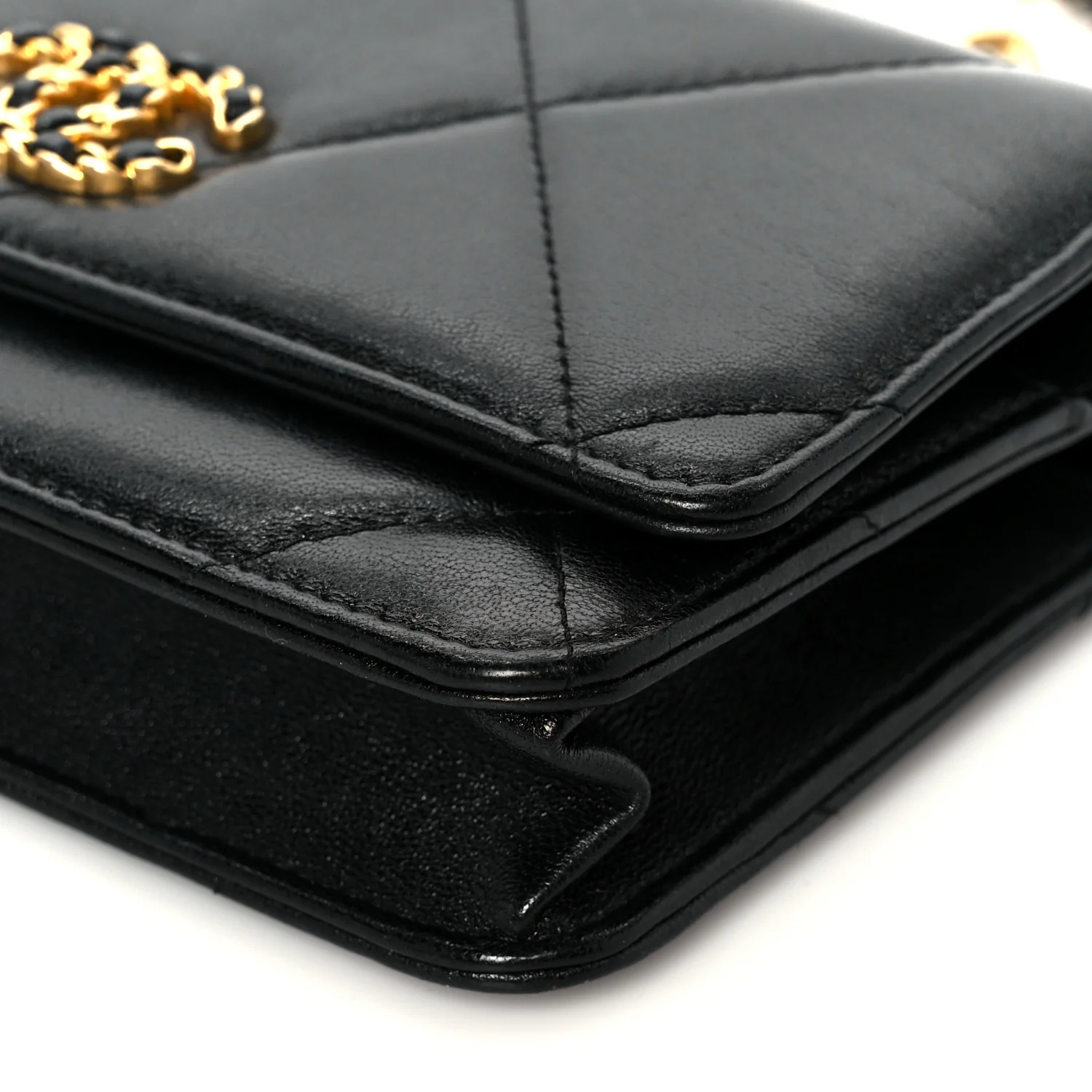 Goatskin Quilted Chanel 19 Wallet On Chain WOC Black - Image 11