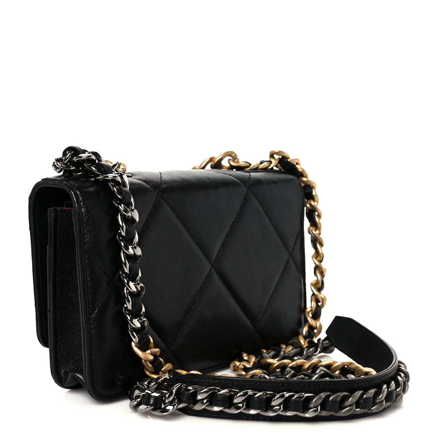 Goatskin Quilted Chanel 19 Wallet On Chain WOC Black - Image 3