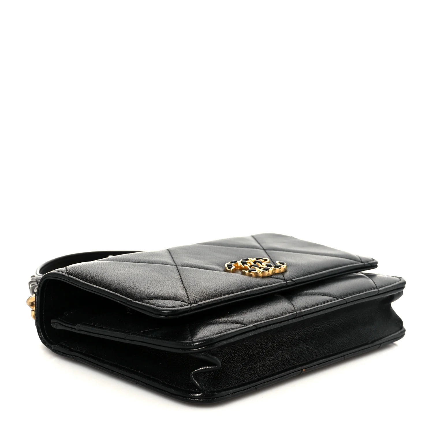 Goatskin Quilted Chanel 19 Wallet On Chain WOC Black - Image 4