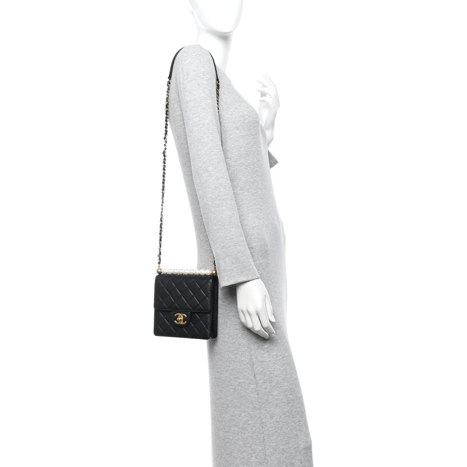 Goatskin Quilted Chic Pearls Flap Black - Image 2