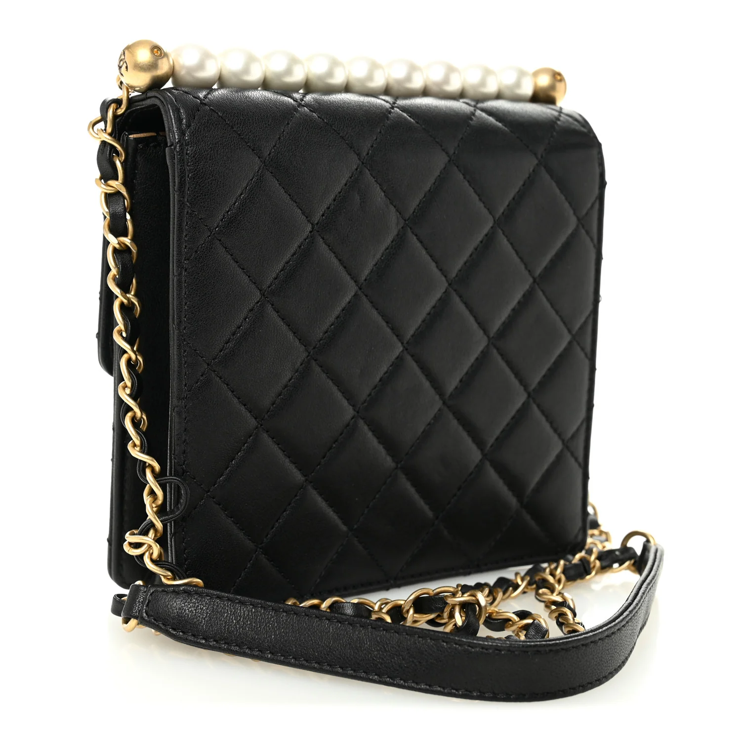 Goatskin Quilted Chic Pearls Flap Black - Image 3