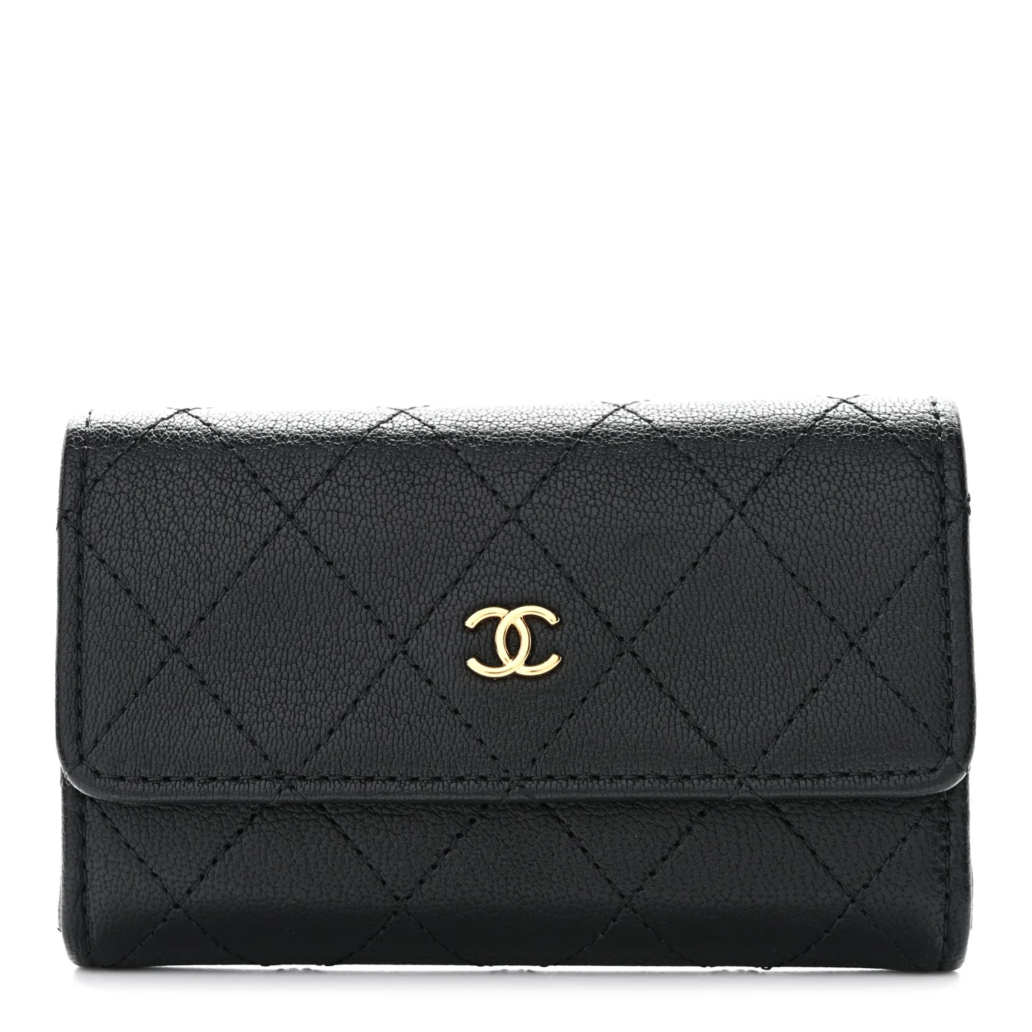 Goatskin Quilted Flap Card Holder Black