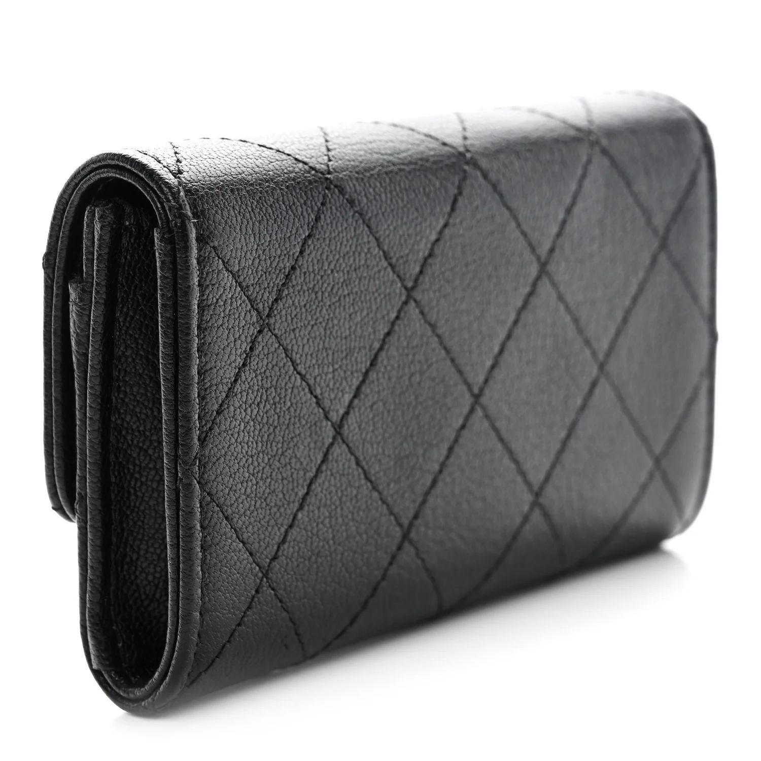 Goatskin Quilted Flap Card Holder Black - Image 3