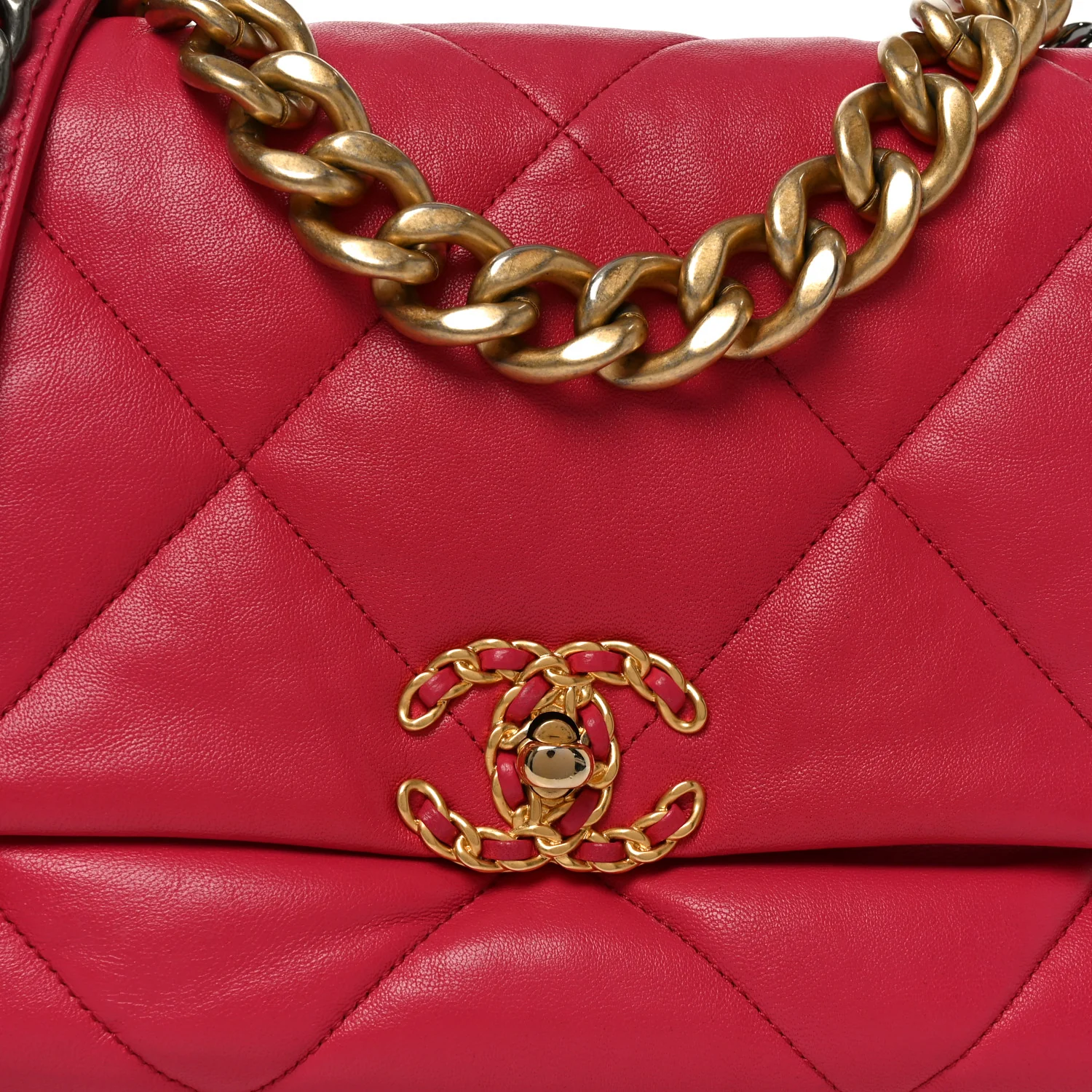 Goatskin Quilted Large Chanel 19 Flap Dark Pink - Image 8