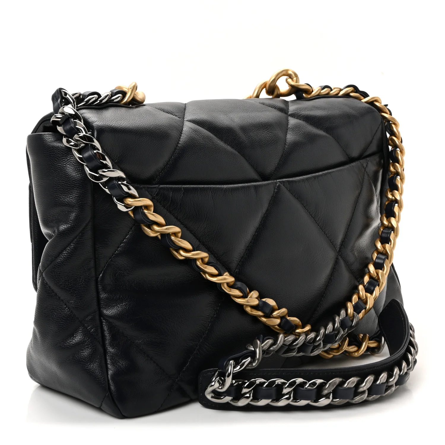 Goatskin Quilted Large Chanel 19 Flap Navy Blue - Image 3