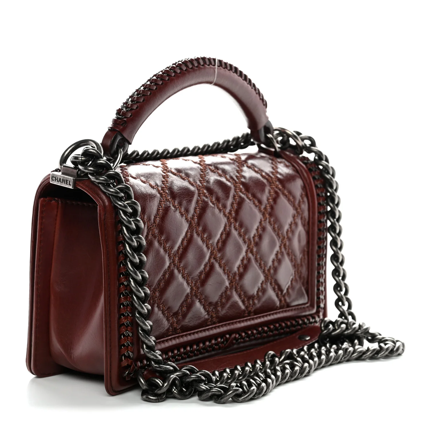 Goatskin Quilted Medium Boy Handle Flap Burgundy - Image 3