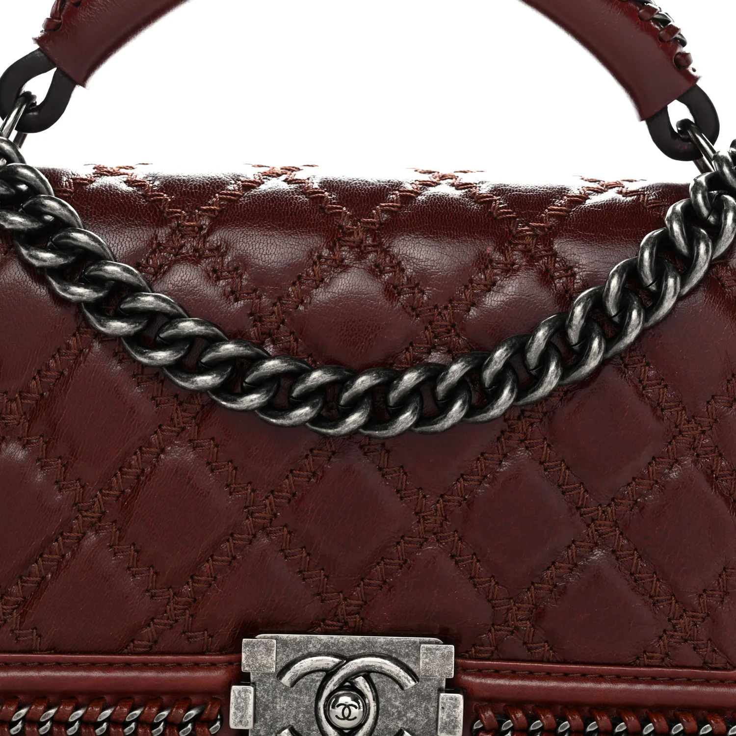 Goatskin Quilted Medium Boy Handle Flap Burgundy - Image 7