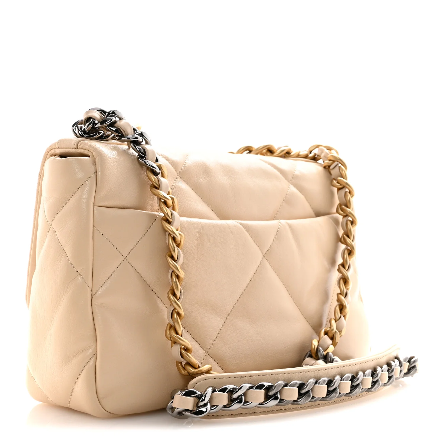 Goatskin Quilted Medium Chanel 19 Flap Beige - Image 3