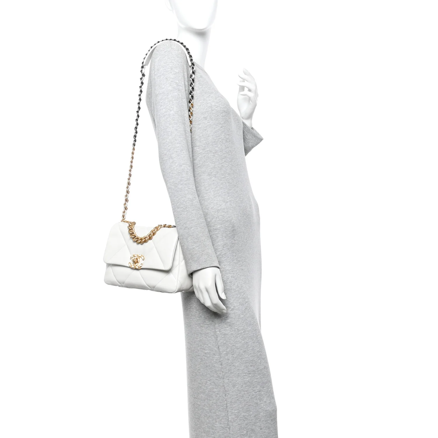 Goatskin Quilted Medium Chanel 19 Flap White - Image 2
