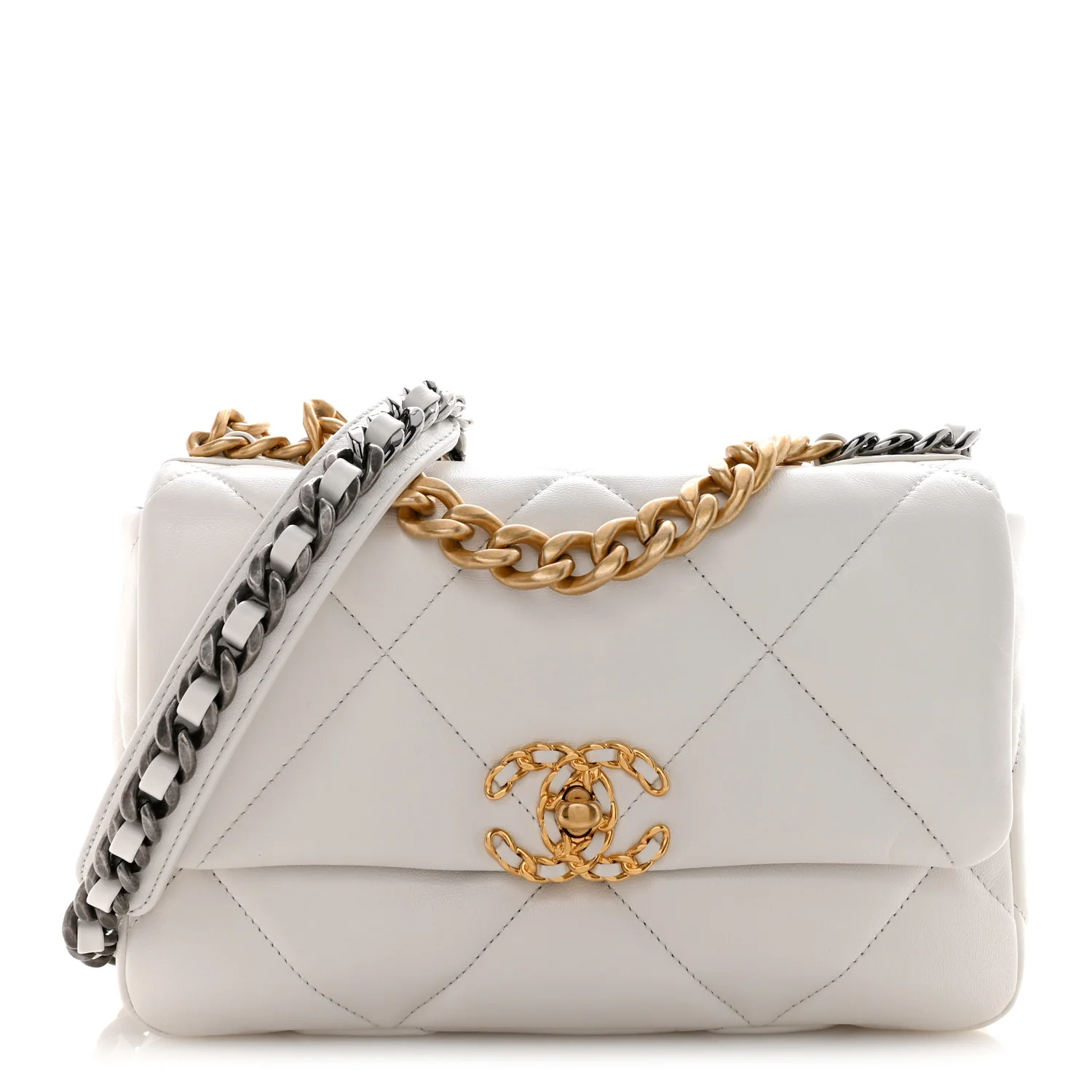 Goatskin Quilted Medium Chanel 19 Flap White