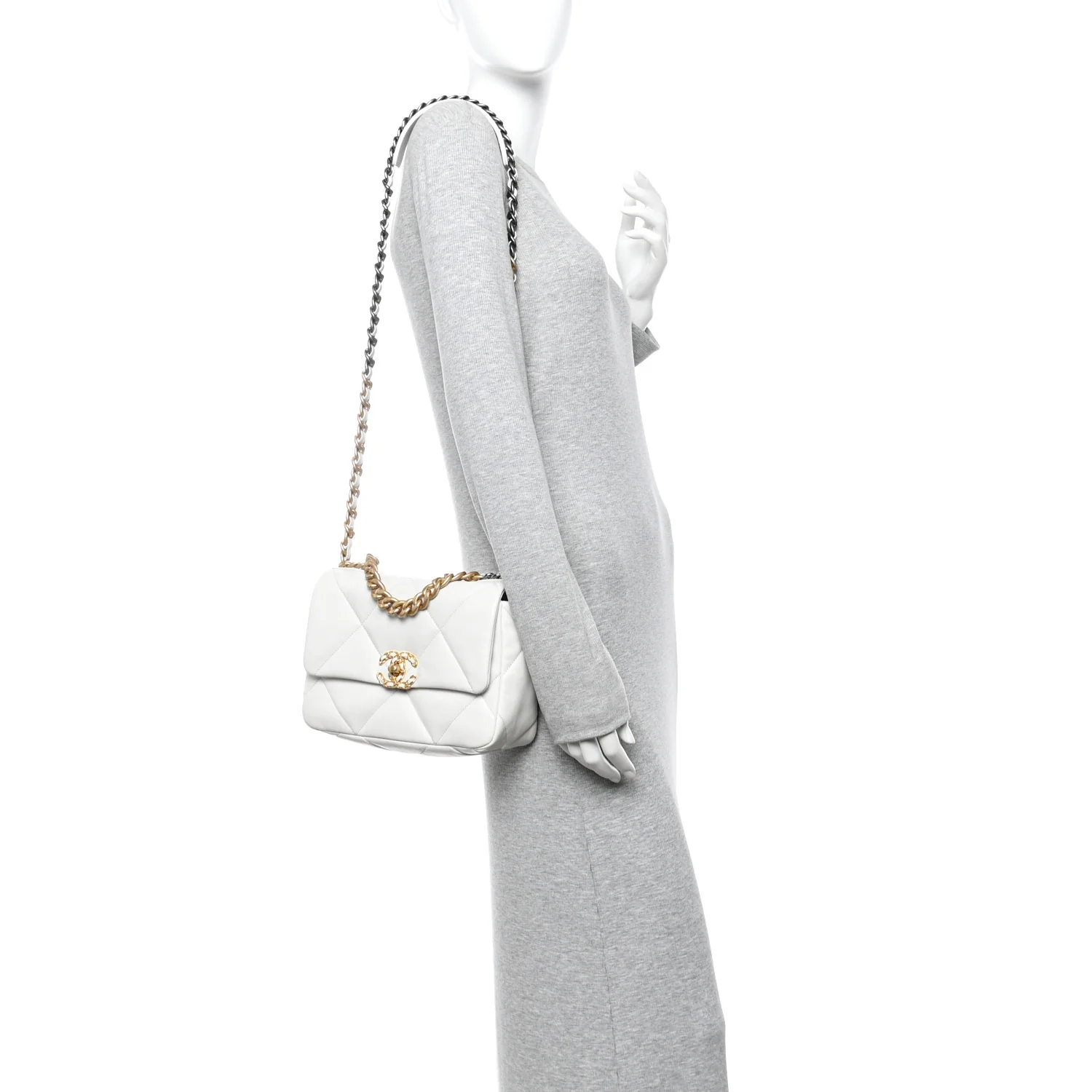 Goatskin Quilted Medium Chanel 19 Flap White - Image 2