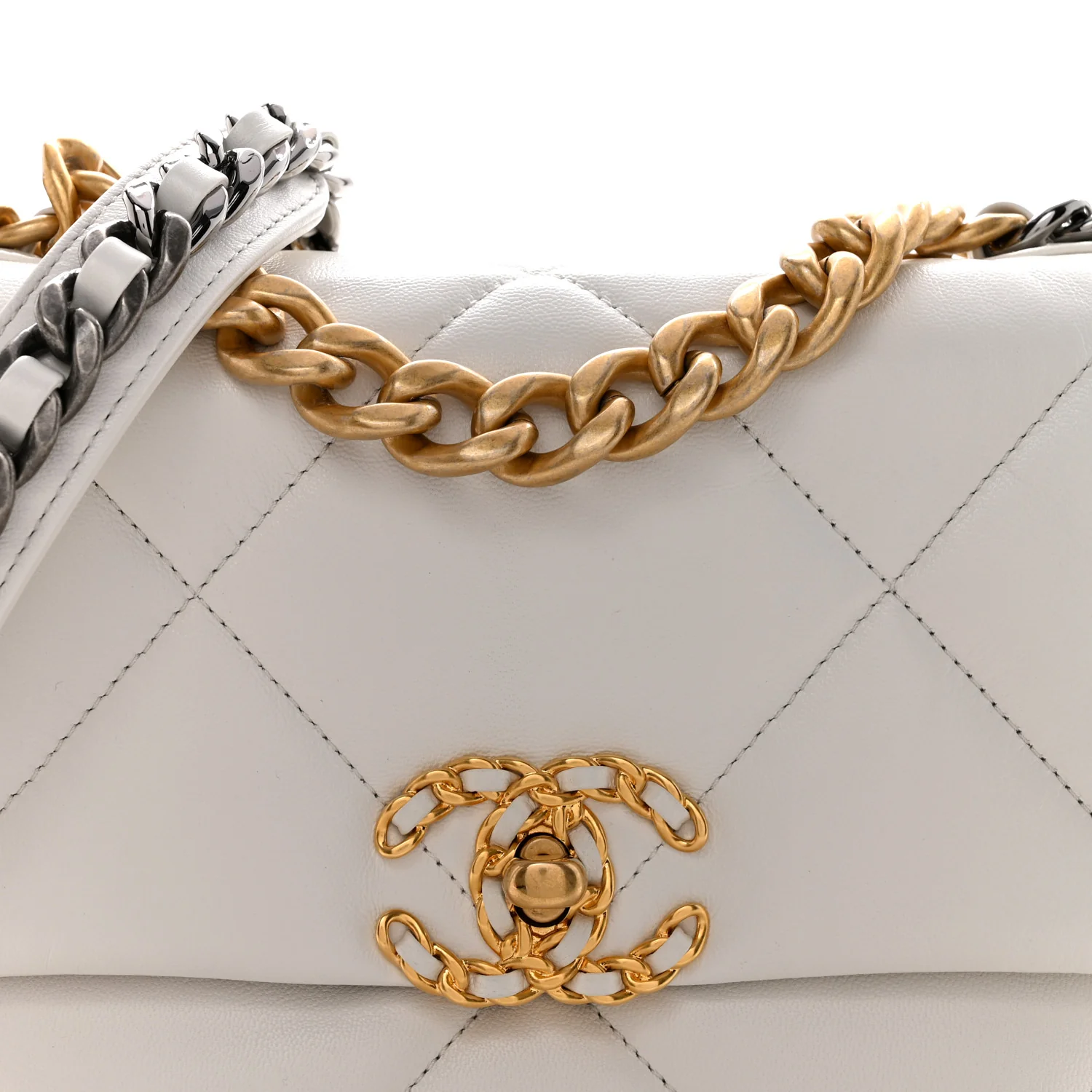 Goatskin Quilted Medium Chanel 19 Flap White - Image 8