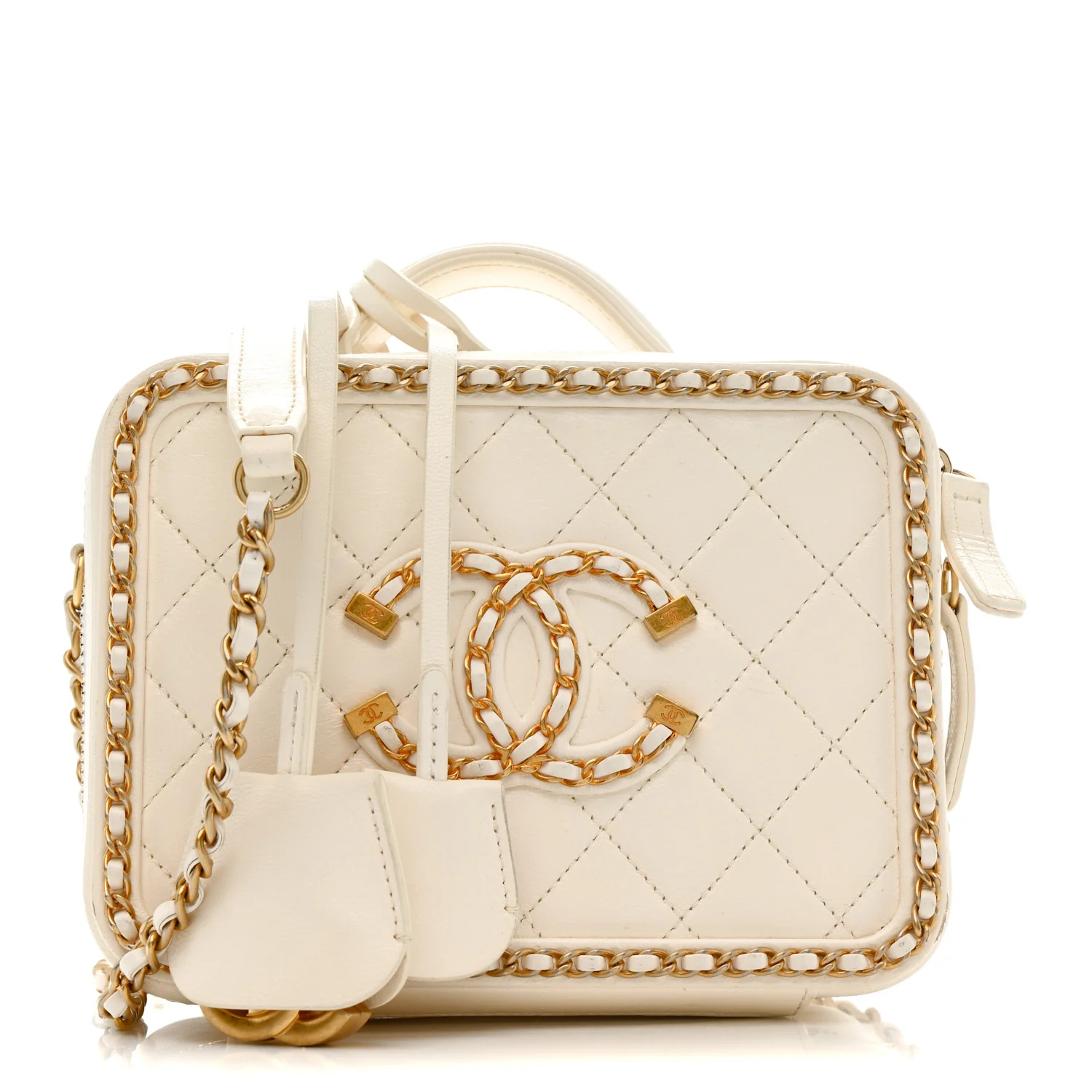 Goatskin Quilted Small CC Filigree Vanity Case White