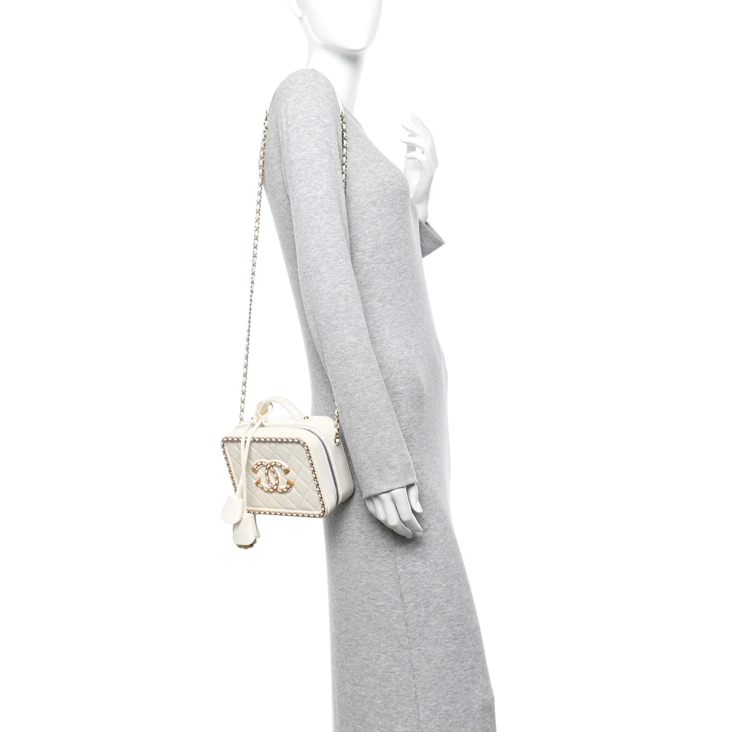 Goatskin Quilted Small CC Filigree Vanity Case White - Image 2
