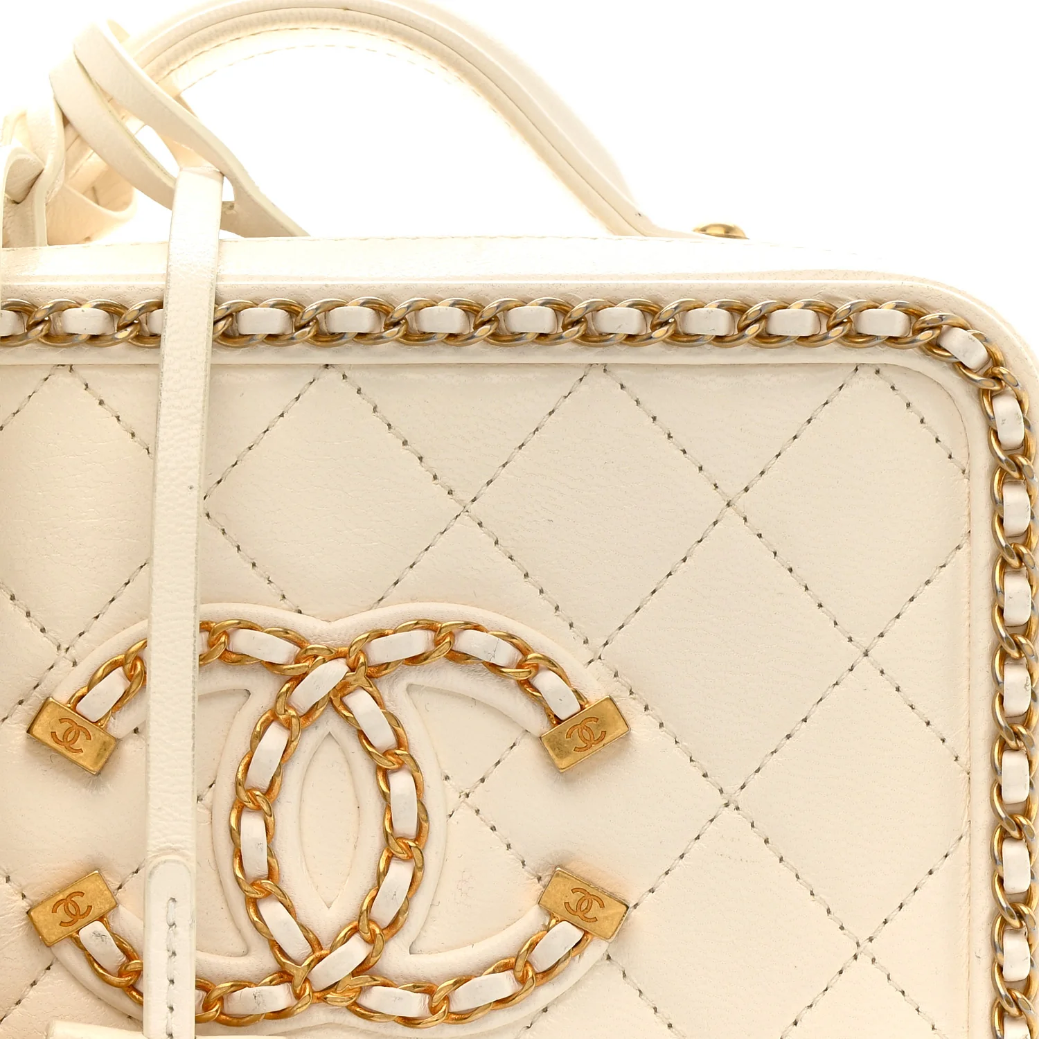 Goatskin Quilted Small CC Filigree Vanity Case White - Image 8