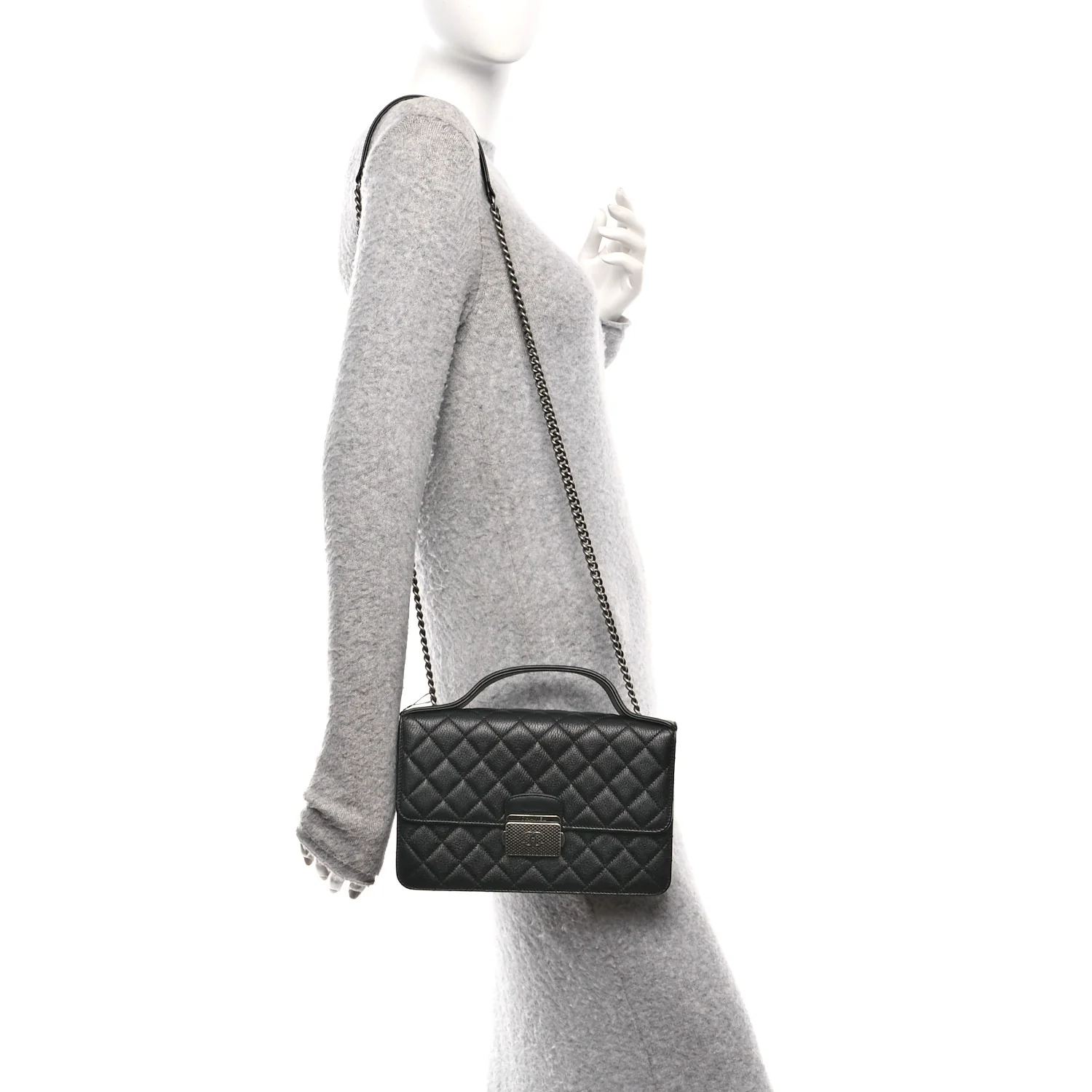 Goatskin Quilted Small CC University Top Handle Flap Black - Image 2