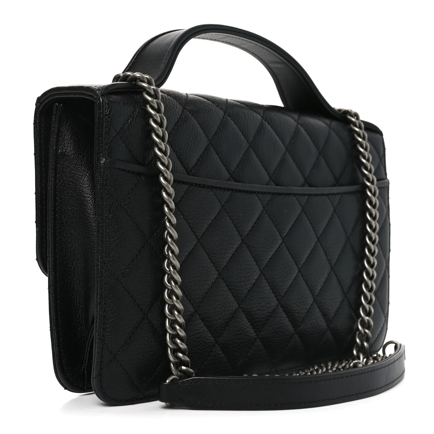 Goatskin Quilted Small CC University Top Handle Flap Black - Image 3