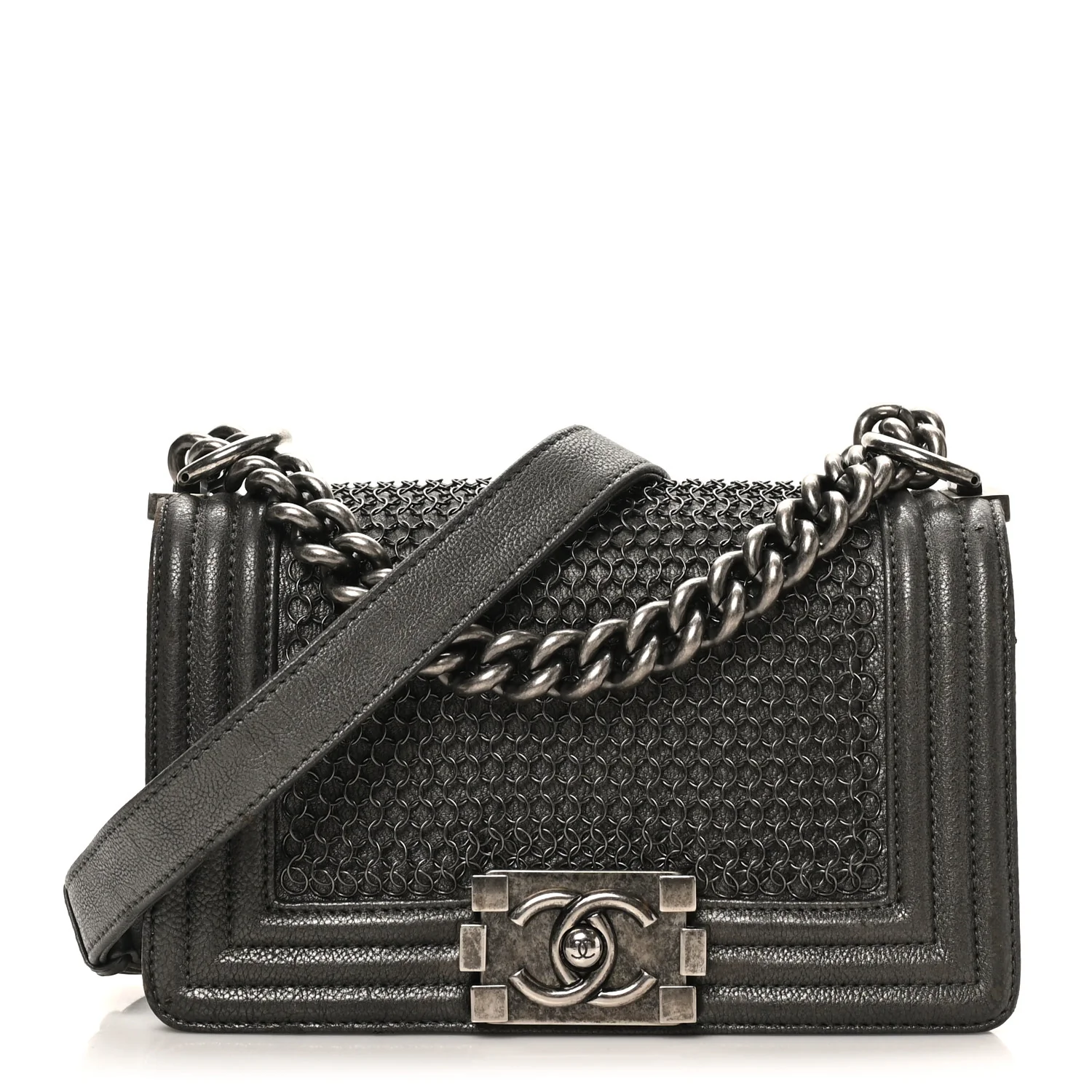 Goatskin Quilted Small Chain Mail Boy Flap Grey