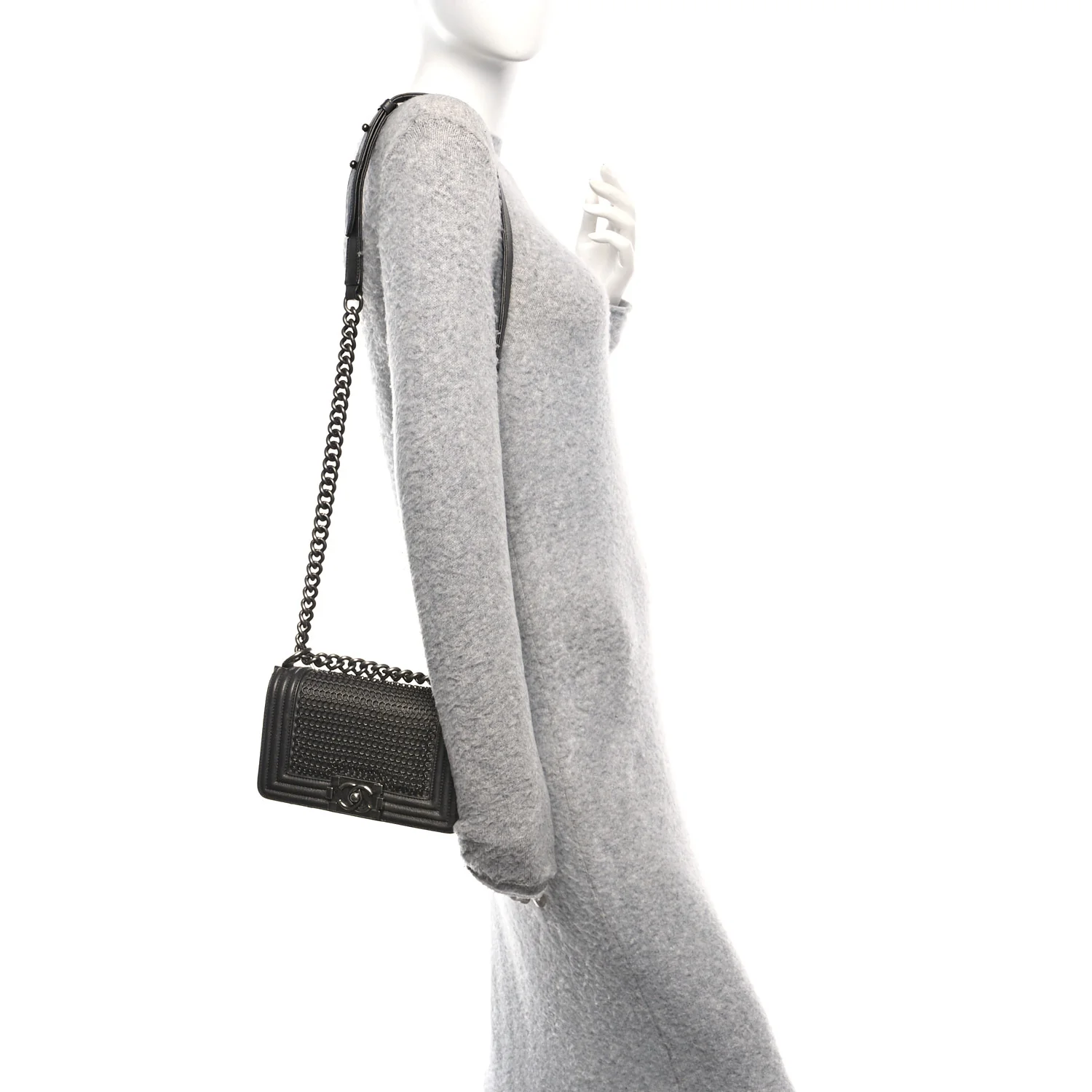 Goatskin Quilted Small Chain Mail Boy Flap Grey - Image 2