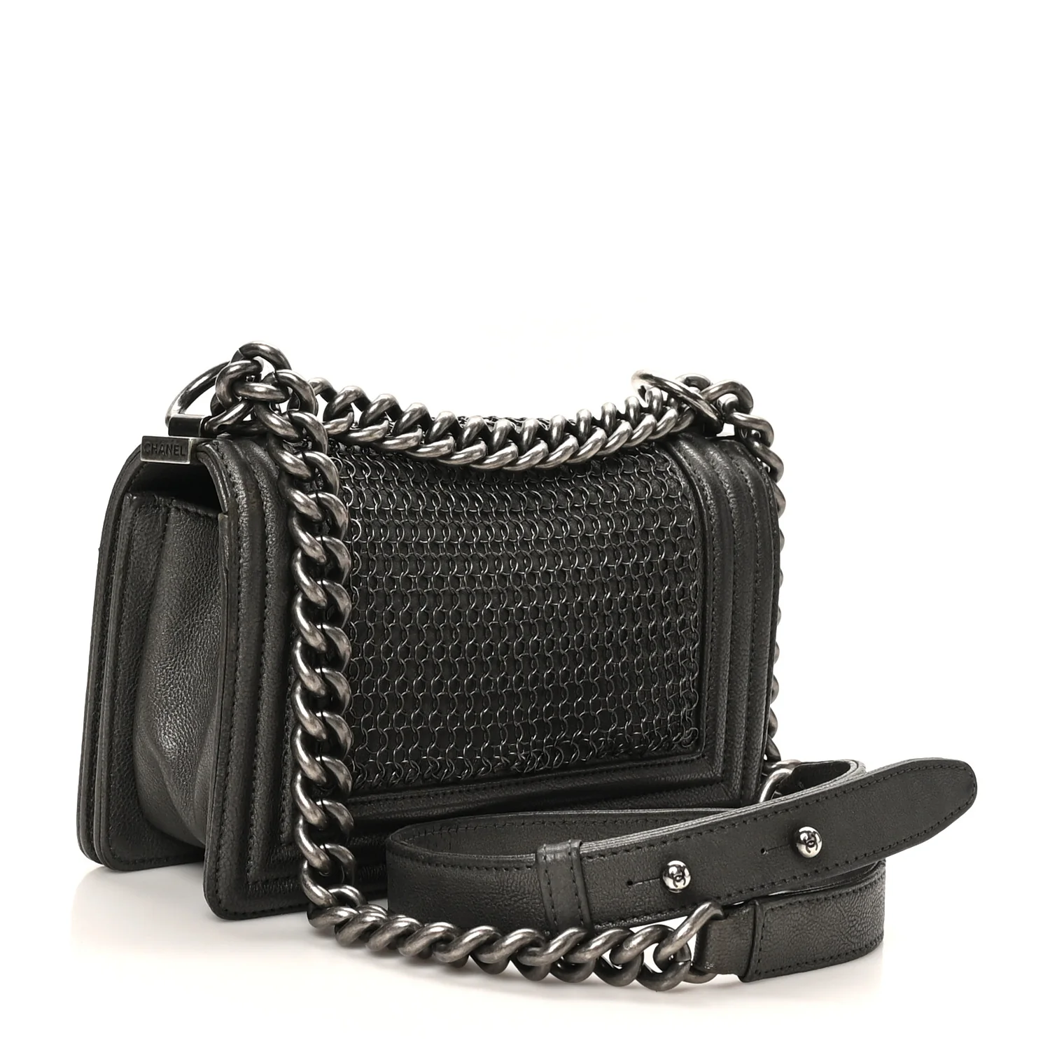Goatskin Quilted Small Chain Mail Boy Flap Grey - Image 3