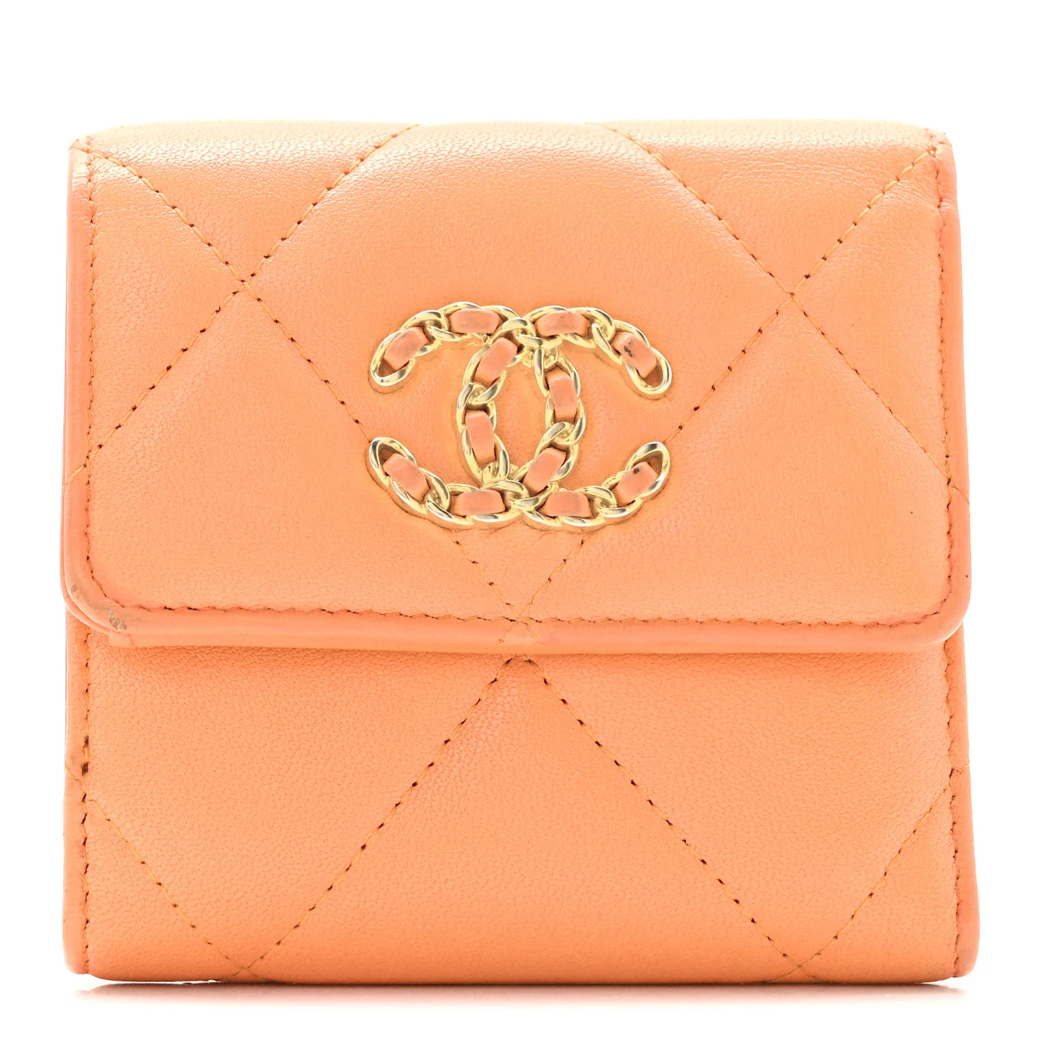 Goatskin Quilted Small Chanel 19 Flap Wallet Orange